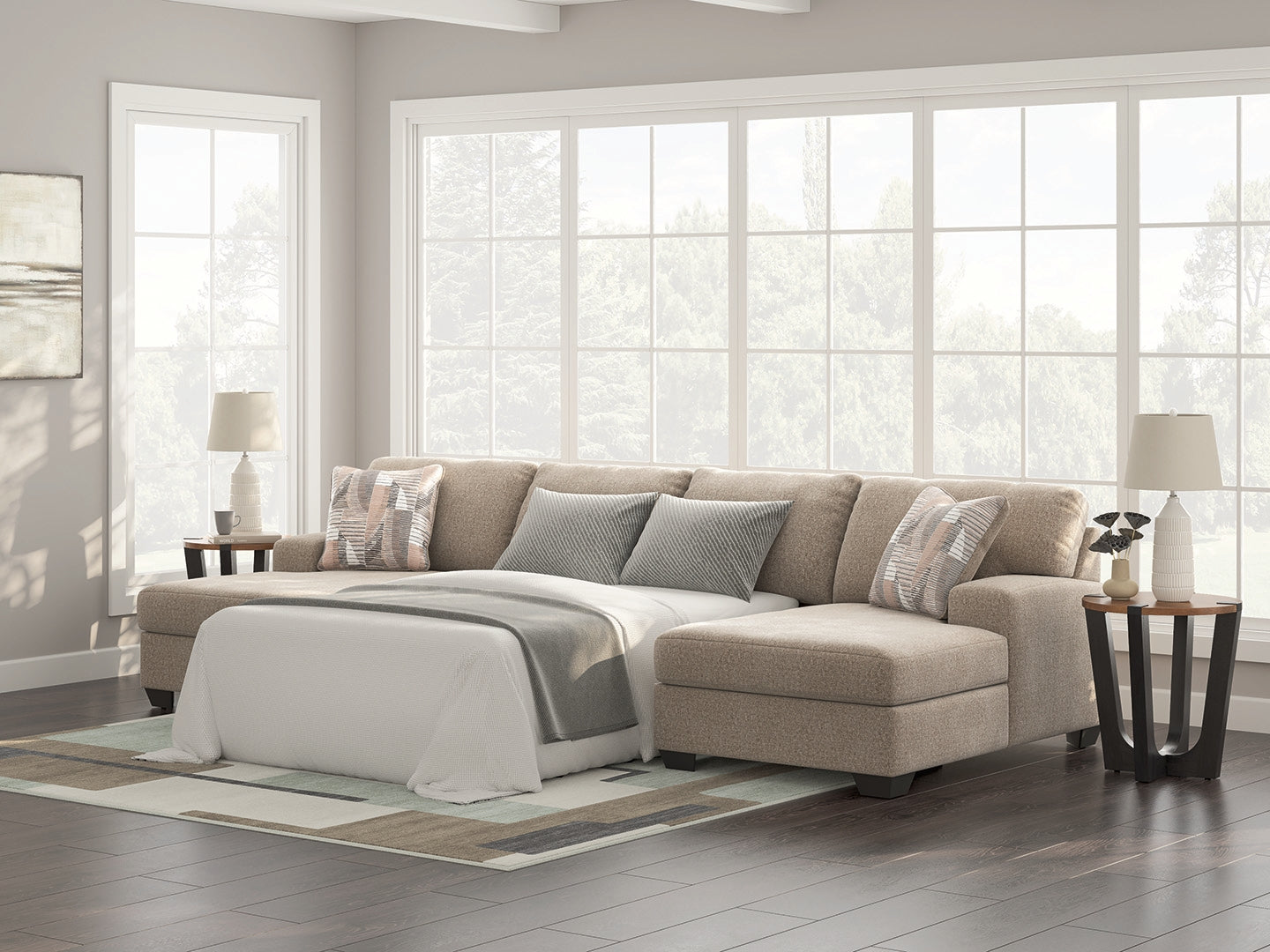 Best Deals Furniture - Ashley Furniture - Newellen 3-Piece Sectional with Double Chaise - RAF 3-Piece Sectional with Double Chaise - 48404S7