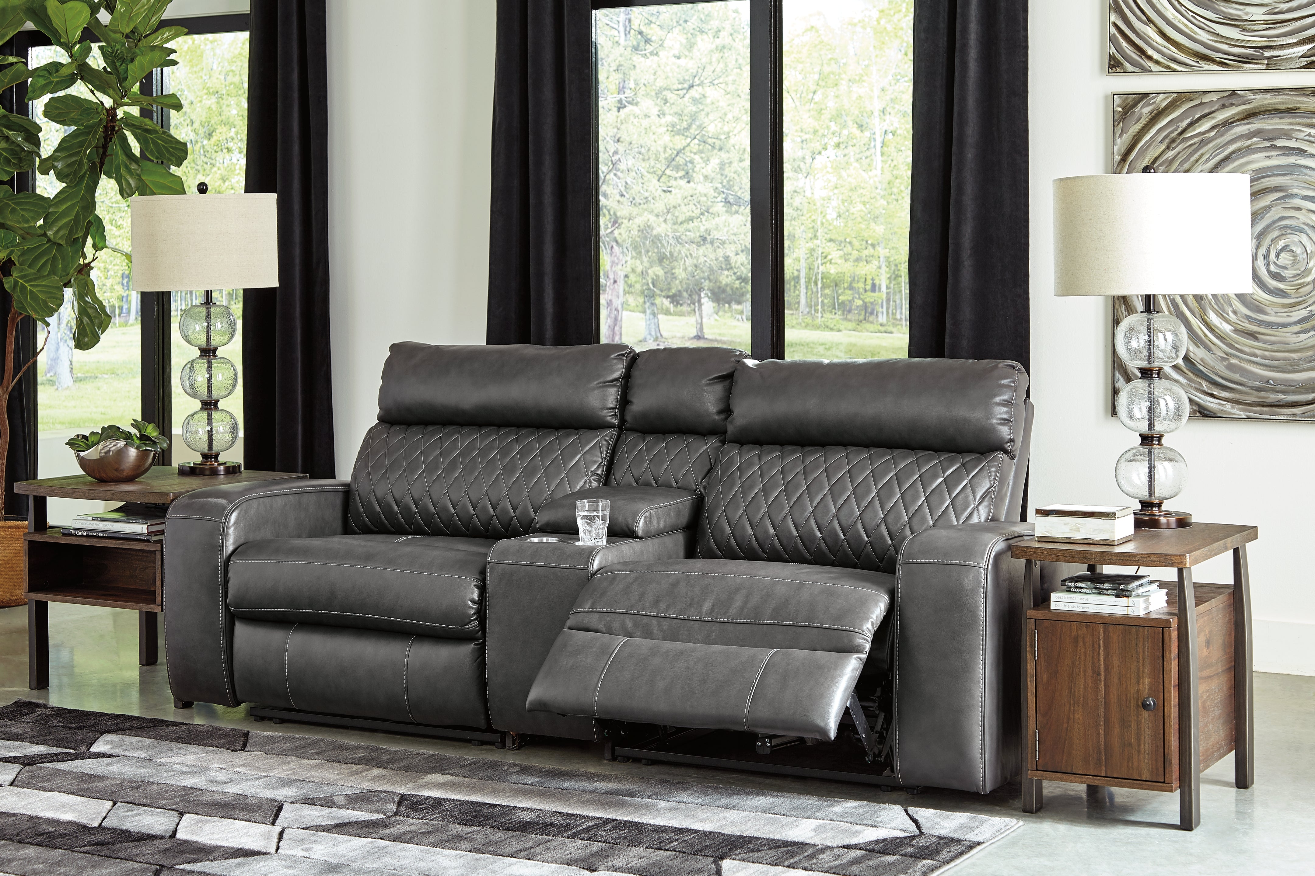 Best Deals Furniture - Ashley Furniture - Samperstone 3-Piece Power Reclining Sectional Loveseat - 3-Piece Power Reclining Sectional Loveseat - 55203S3