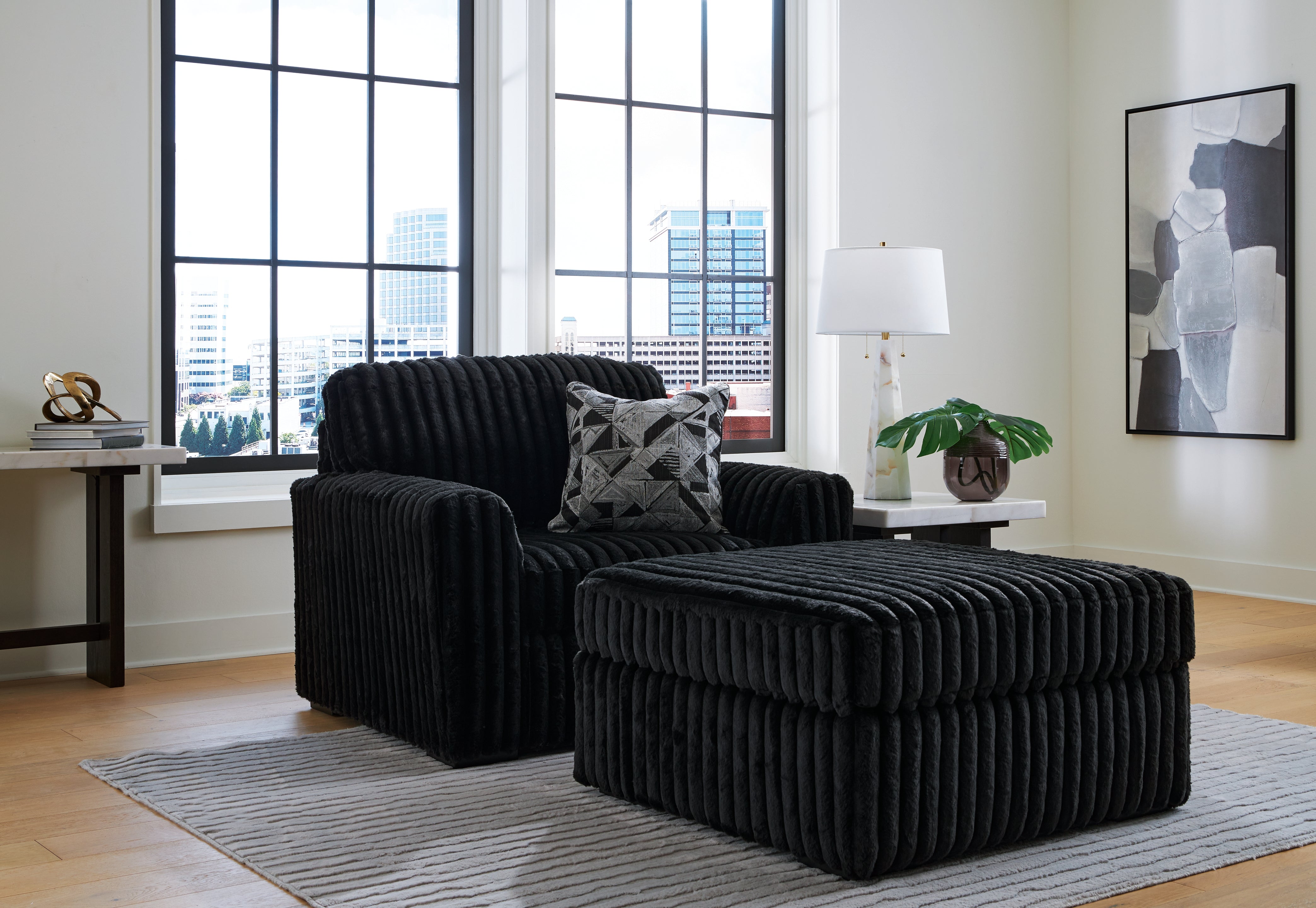 Best Deals Furniture - Ashley Furniture - Midnight-Madness Oversized Chair and Ottoman - Oversized Chair and Ottoman - 98103U15