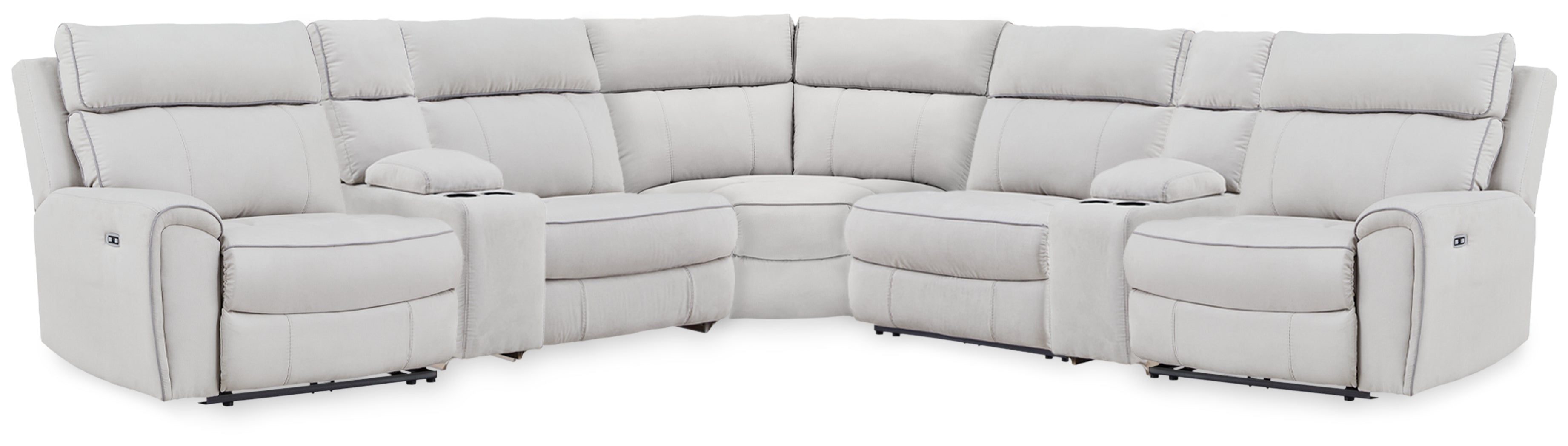 Best Deals Furniture - Ashley Furniture - Social Pointe 7-Piece Reclining Sectional with Storage Consoles - 7-Piece Reclining Sectional with Storage Consoles - PC98802S34