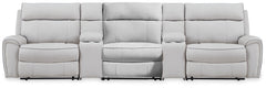 Best Deals Furniture - Ashley Furniture - Social Pointe 5-Piece Reclining Sectional with Storage Consoles - 5-Piece Reclining Sectional with Storage Consoles - PC98802S39