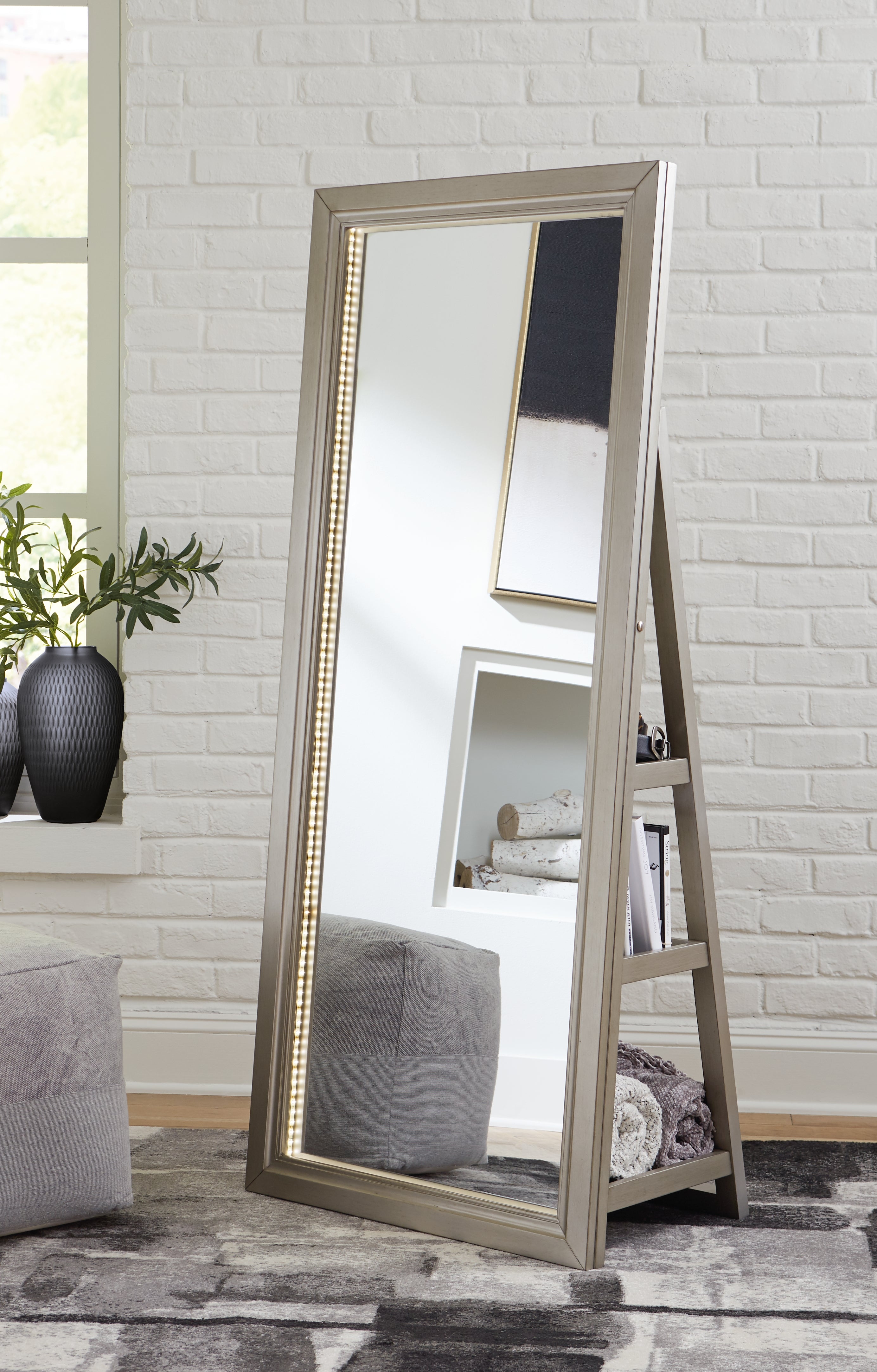 Best Deals Furniture - Ashley Furniture - Evesen Floor Standing Mirror with Storage - Floor Standing Mirror/Storage - A8010379