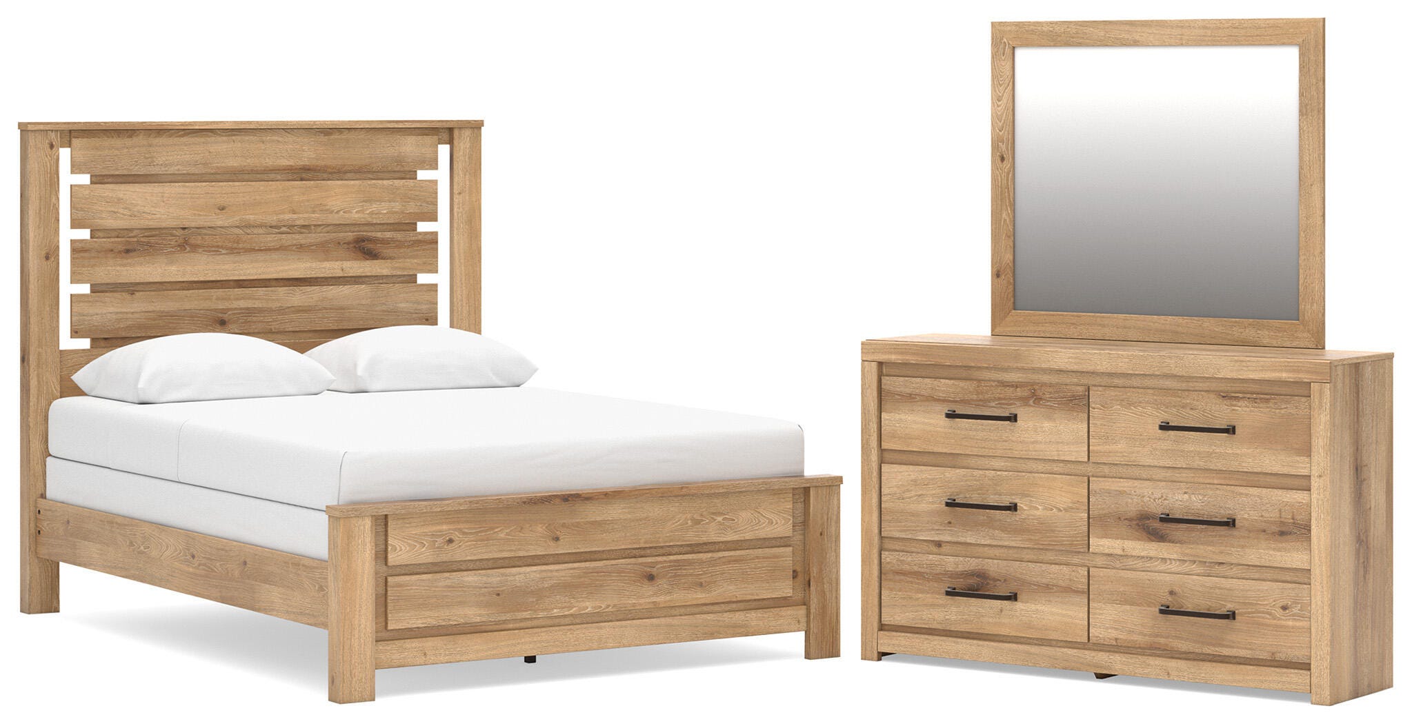 Best Deals Furniture - Ashley Furniture - Brozmont Queen Panel Bed, Dresser and Mirror - Queen Panel Bed, Dresser and Mirror - B1045B3
