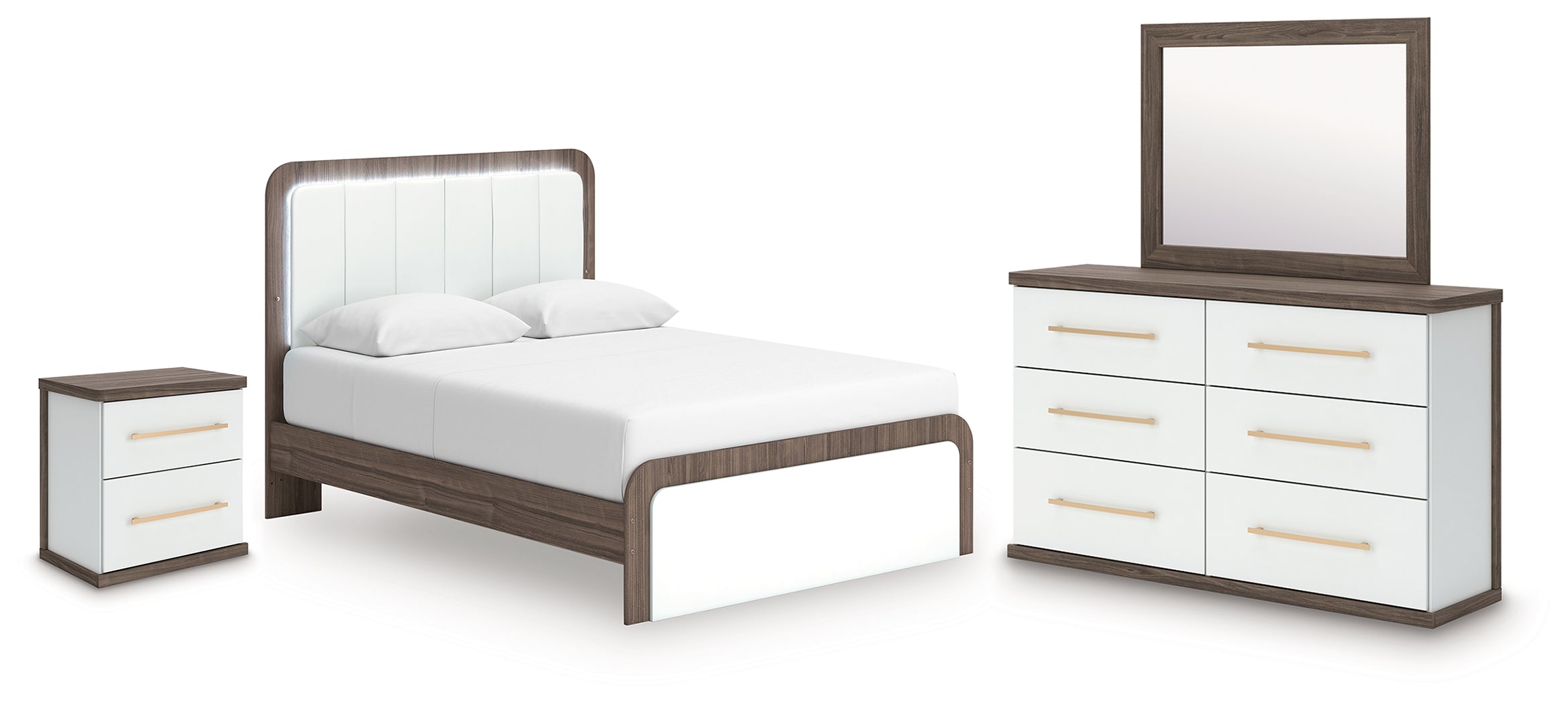 Best Deals Furniture - Ashley Furniture - Kendanport Queen Upholstered Bed, Dresser, Mirror and Nightstand - Queen Upholstered Bed, Dresser, Mirror and Nightstand - PCB1108B10