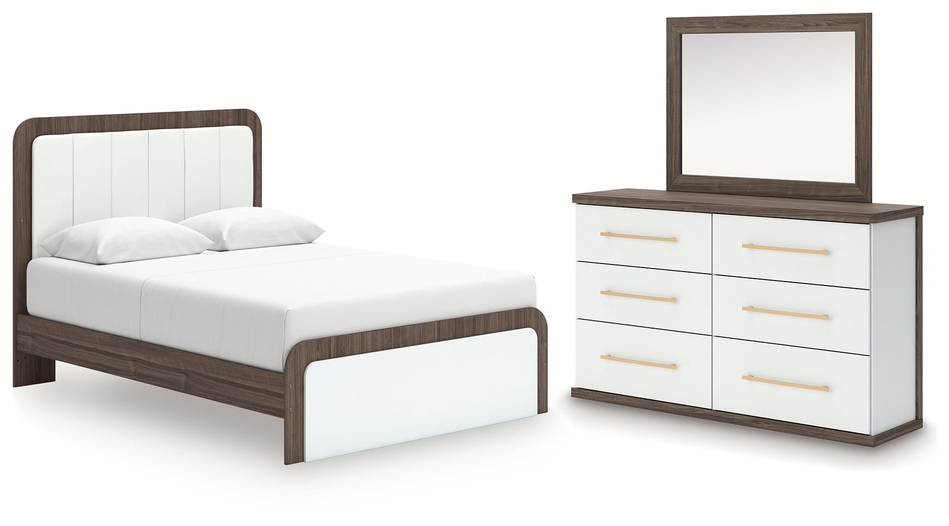 Best Deals Furniture - Ashley Furniture - Kendanport Queen Upholstered Platform Bed, Dresser and Mirror - Queen Upholstered Platform Bed, Dresser and Mirror - PCB1108B3