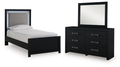 Best Deals Furniture - Ashley Furniture - Maeling Twin Upholstered Panel Bed, Dresser and Mirror - Twin Upholstered Panel Bed, Dresser and Mirror - PCB1115B3