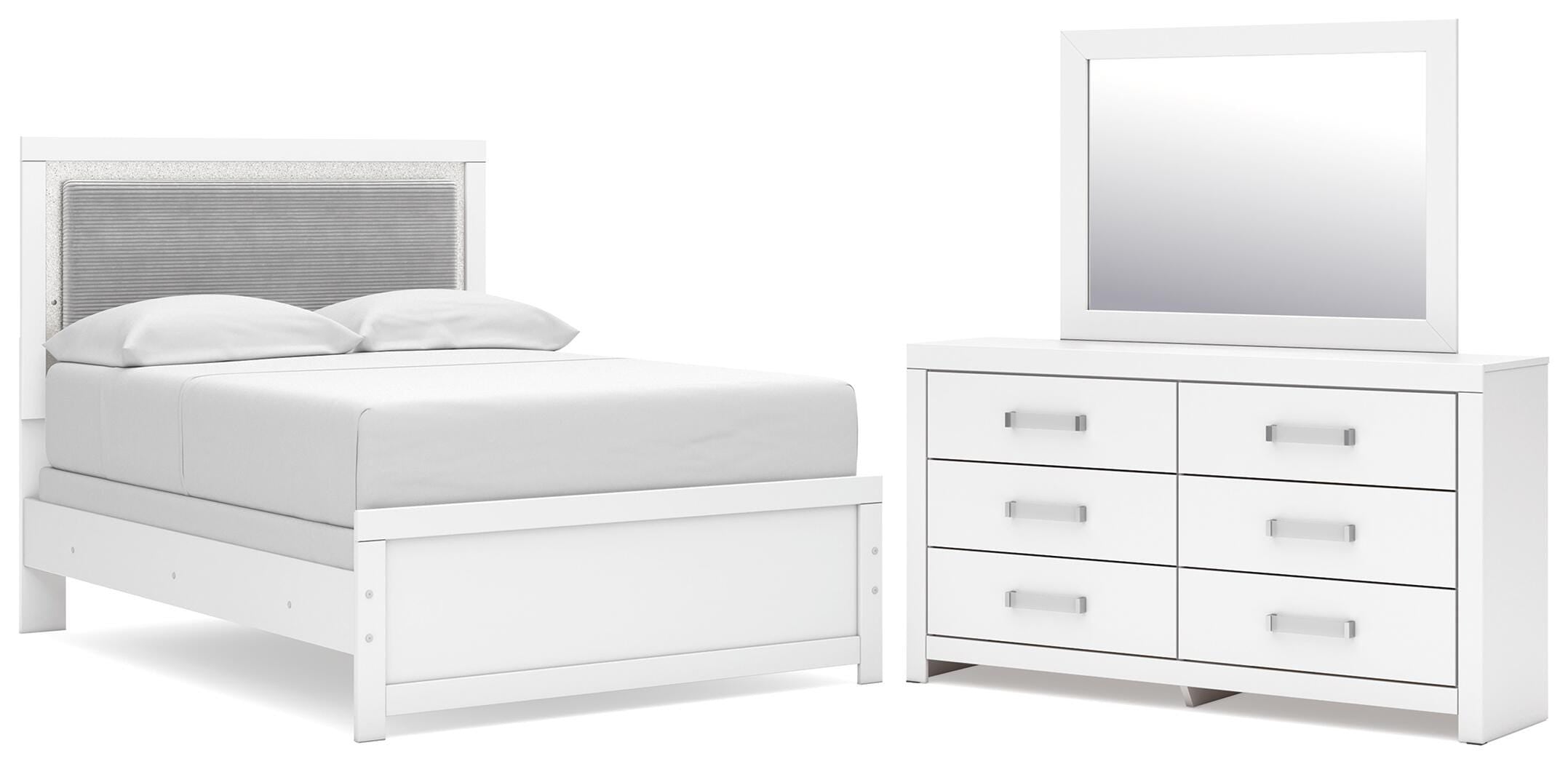 Best Deals Furniture - Ashley Furniture - Maeling Full Upholstered Panel Bed, Dresser and Mirror - Full Upholstered Panel Bed, Dresser and Mirror - PCB1119B7