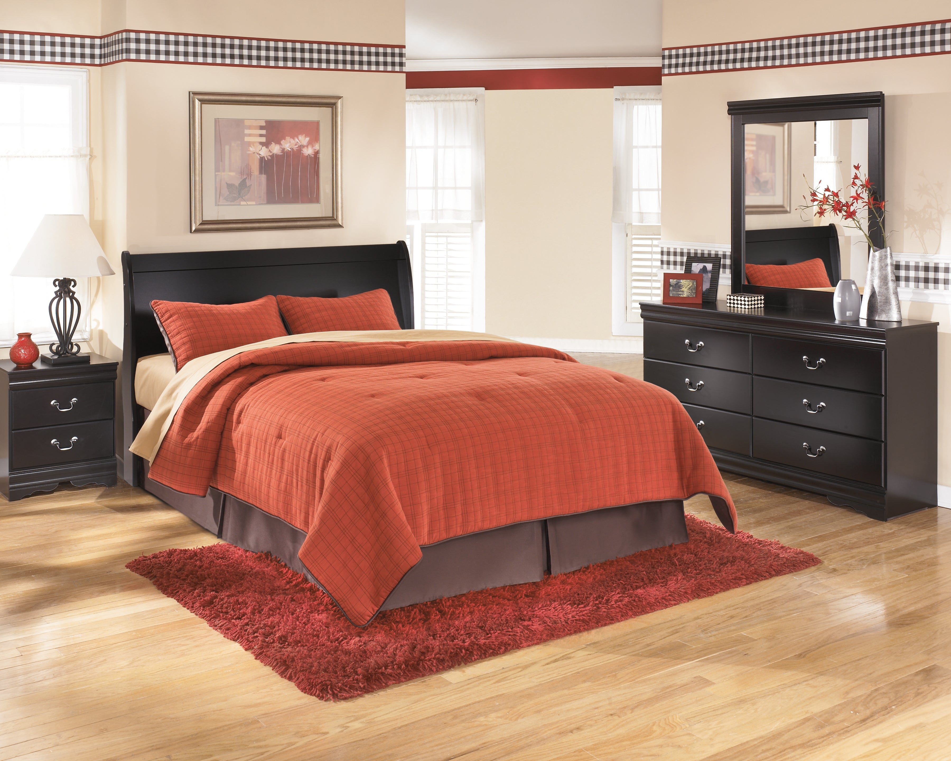 Best Deals Furniture - Ashley Furniture - Huey Vineyard Queen Sleigh Headboard, Dresser, Mirror and Nightstand - Queen Sleigh Headboard, Dresser, Mirror and Nightstand - B128B38