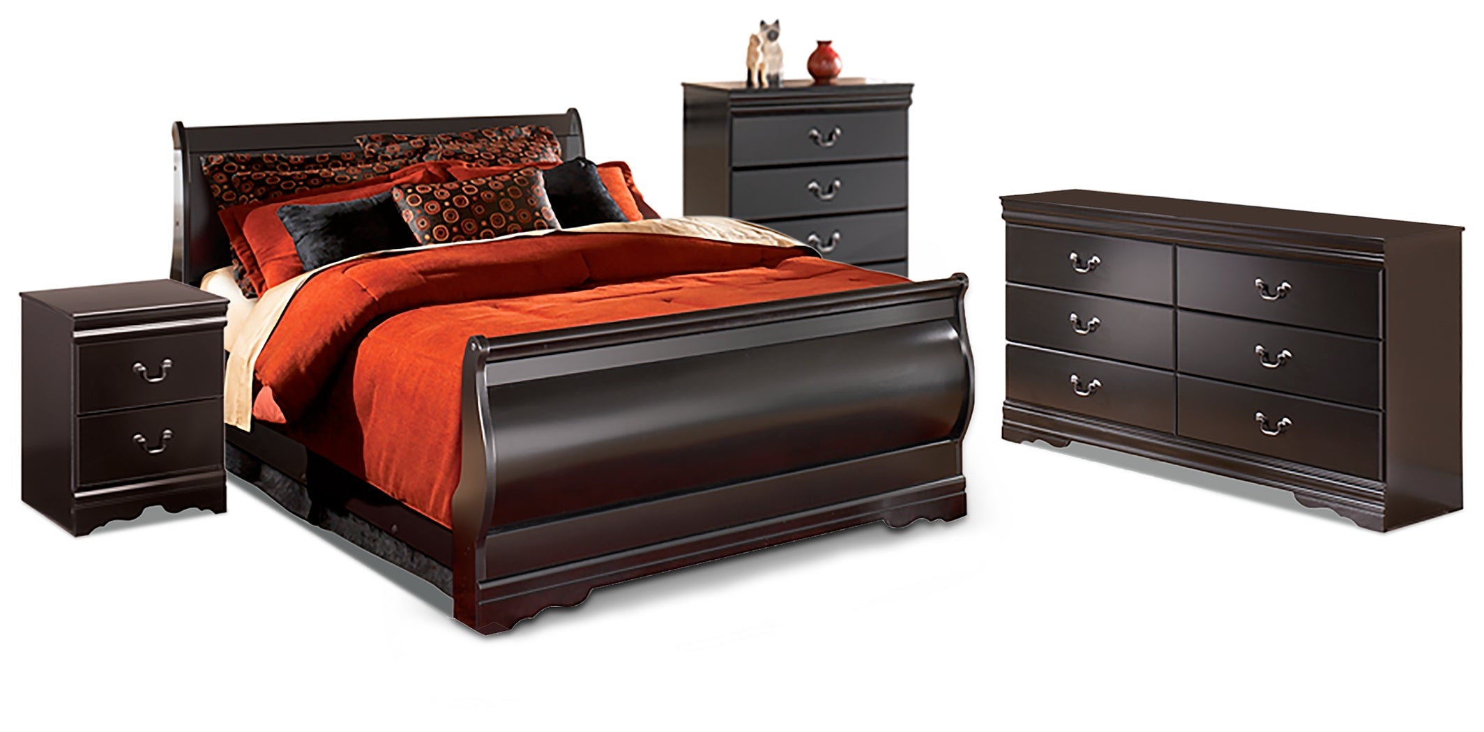 Best Deals Furniture - Ashley Furniture - Huey Vineyard Queen Sleigh Bed, Dresser, Chest and Nightstand - Queen Sleigh Bed, Dresser, Chest and Nightstand - B128B19