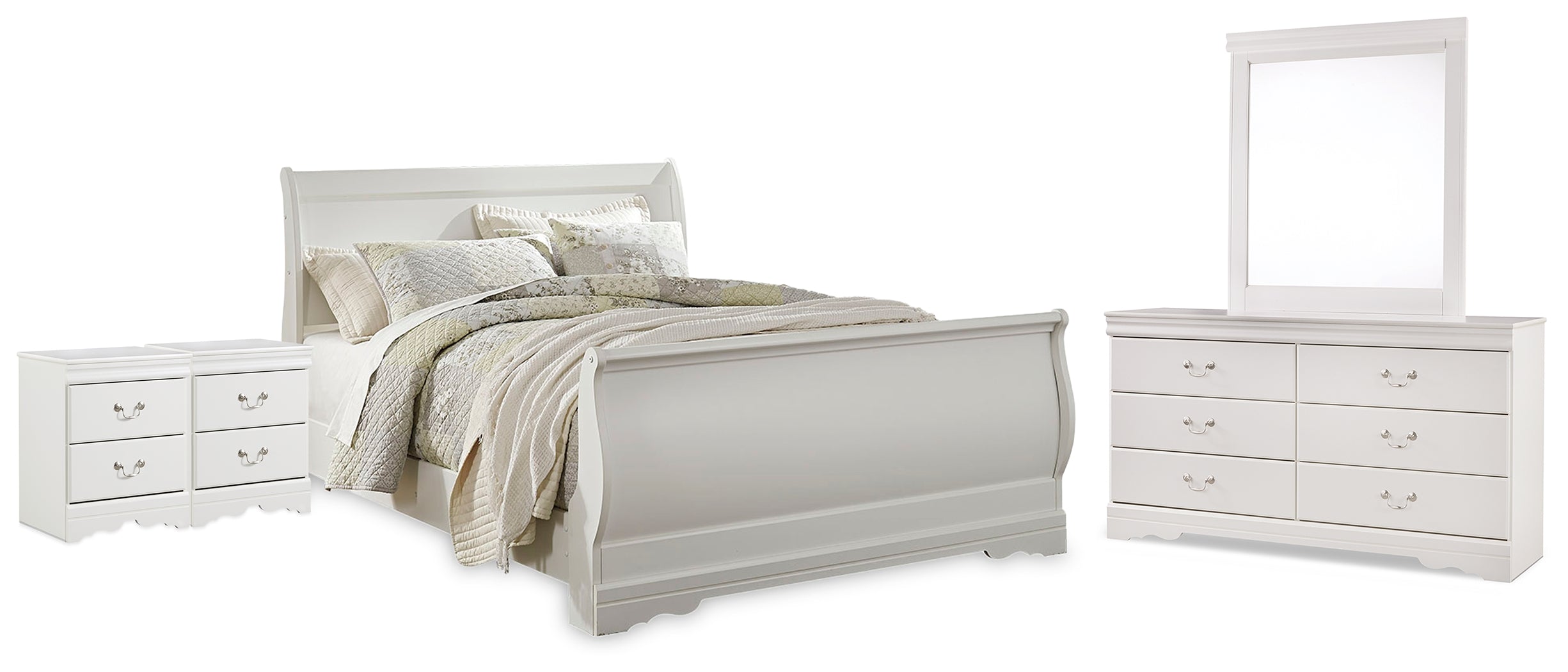 Best Deals Furniture - Ashley Furniture - Anarasia Queen Sleigh Bed, Dresser, Mirror and 2 Nightstands - Queen Sleigh Bed, Dresser, Mirror and 2 Nightstands - B129B23