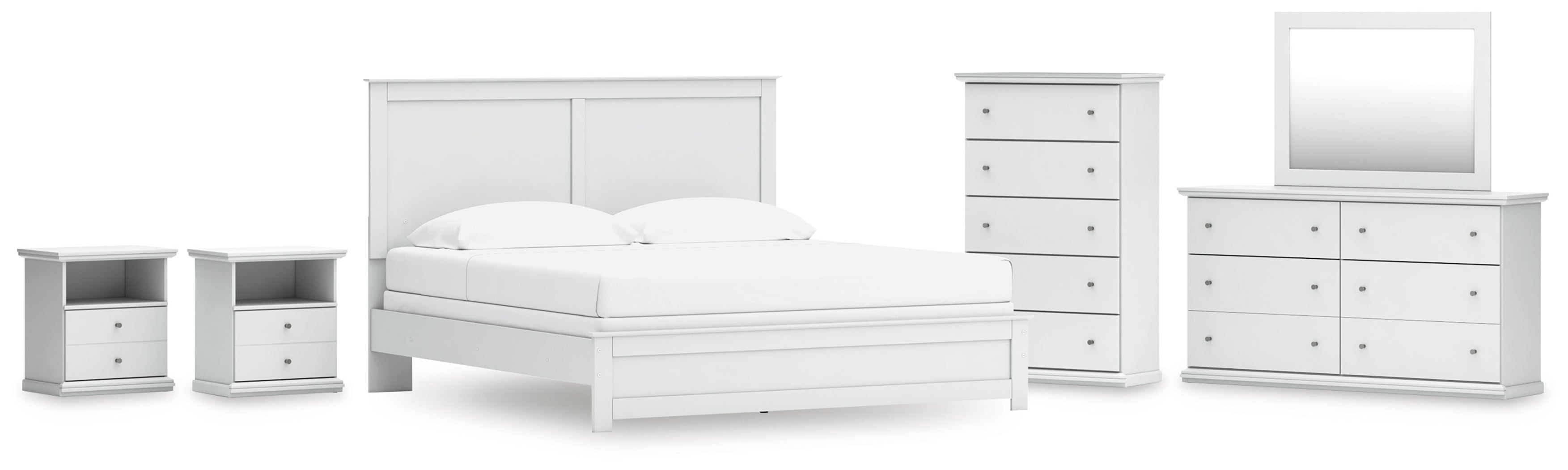 Best Deals Furniture - Ashley Furniture - Bostwick Shoals King Panel Bed, Dresser, Mirror, Chest and 2 Nightstands - King Panel Bed, Dresser, Mirror, Chest and 2 Nightstands - B139B53