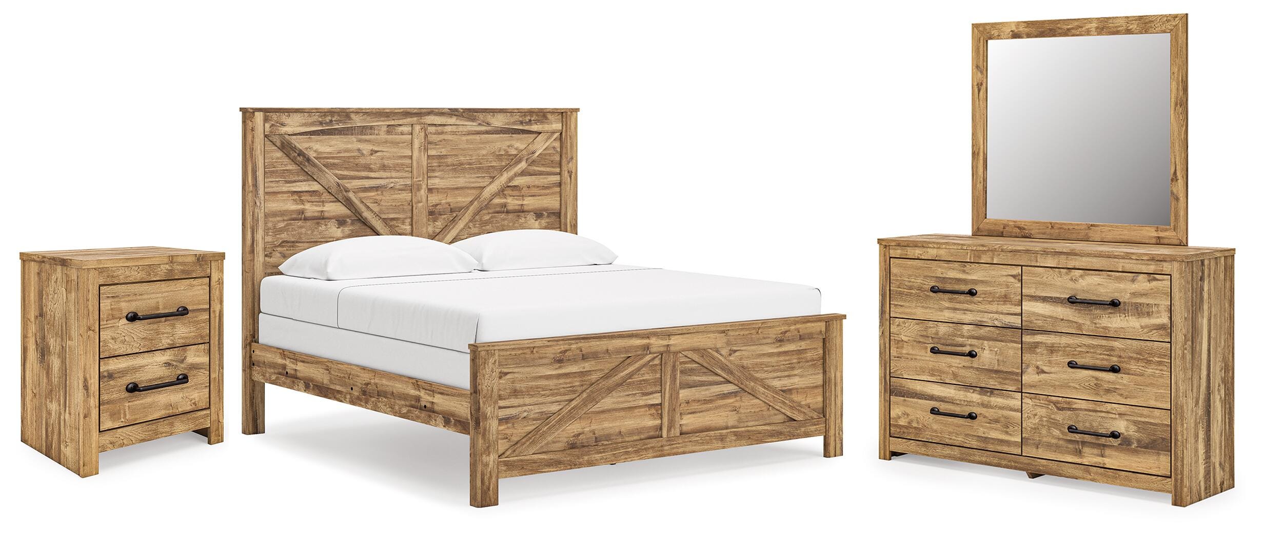 Best Deals Furniture - Ashley Furniture - Maystonna King Crossbuck Panel Bed, Dresser, Mirror and Nightstand - King Crossbuck Panel Bed, Dresser, Mirror and Nightstand - PCB1580B9