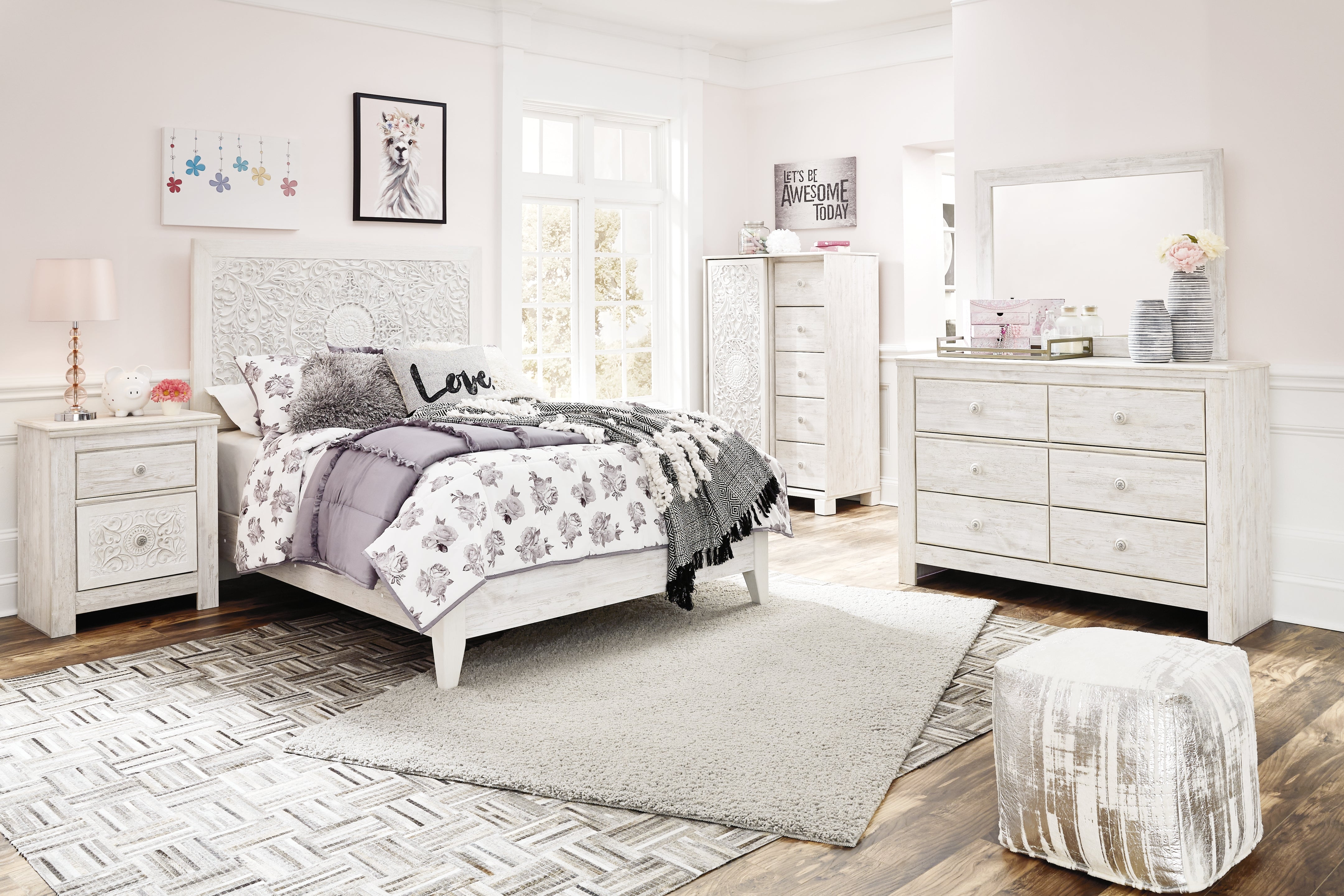Best Deals Furniture - Ashley Furniture - Paxberry Full Panel Bed, Dresser, Mirror and Chest - Full Panel Bed, Dresser, Mirror and Chest / Whitewash - B181B17