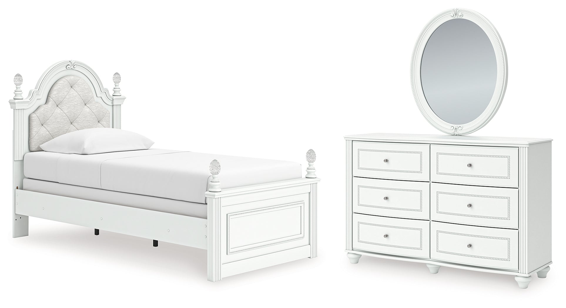Best Deals Furniture - Ashley Furniture - Kozlani Twin Upholstered Panel Bed, Dresser and Mirror - Twin Upholstered Panel Bed, Dresser and Mirror - PCB1819B14