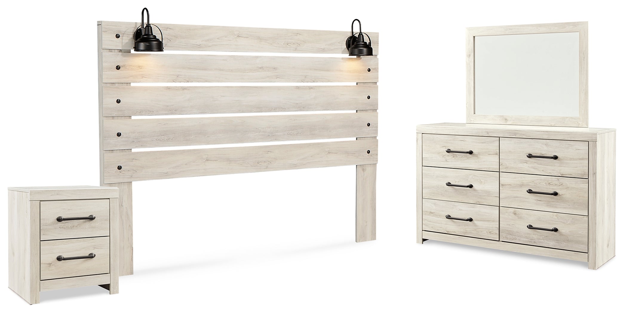 Best Deals Furniture - Ashley Furniture - Cambeck King Panel Headboard, Dresser, Mirror and Nightstand - King Panel Headboard, Dresser, Mirror and Nightstand / Whitewash - B192B69