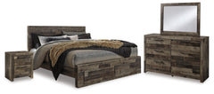 Derekson King Panel Storage Bed, Dresser, Mirror and Nightstand