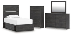 Best Deals Furniture - Ashley Furniture - Hollivern Twin Panel Storage Bed, Dresser, Mirror and Chest - Twin Panel Storage Bed, Dresser, Mirror and Chest - PCB2108B26