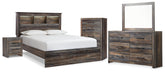 Best Deals Furniture - Ashley Furniture - Drystan Queen Bookcase Panel Bed, Dresser, Mirror Chest and Nightstand - Queen Bookcase Panel Bed, Dresser, Mirror Chest and Nightstand - B211B111