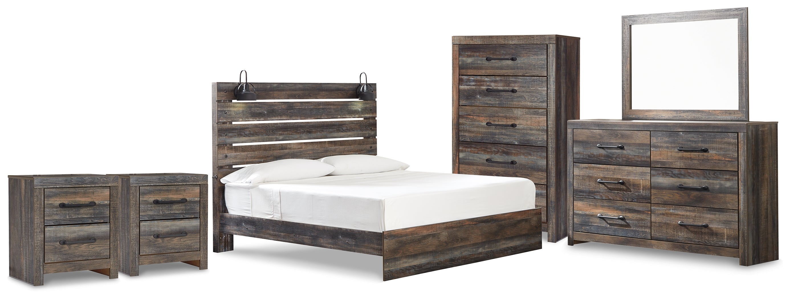 Best Deals Furniture - Ashley Furniture - Drystan King Panel Bed, Dresser, Mirror and 2 Nightstands - King Panel Bed, Dresser, Mirror and 2 Nightstands - B211B101