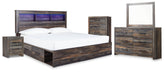 Best Deals Furniture - Ashley Furniture - Drystan King Storage Bed, Dresser, Mirror, Chest and Nightstand - King Storage Bed, Dresser, Mirror, Chest and Nightstand - B211B110