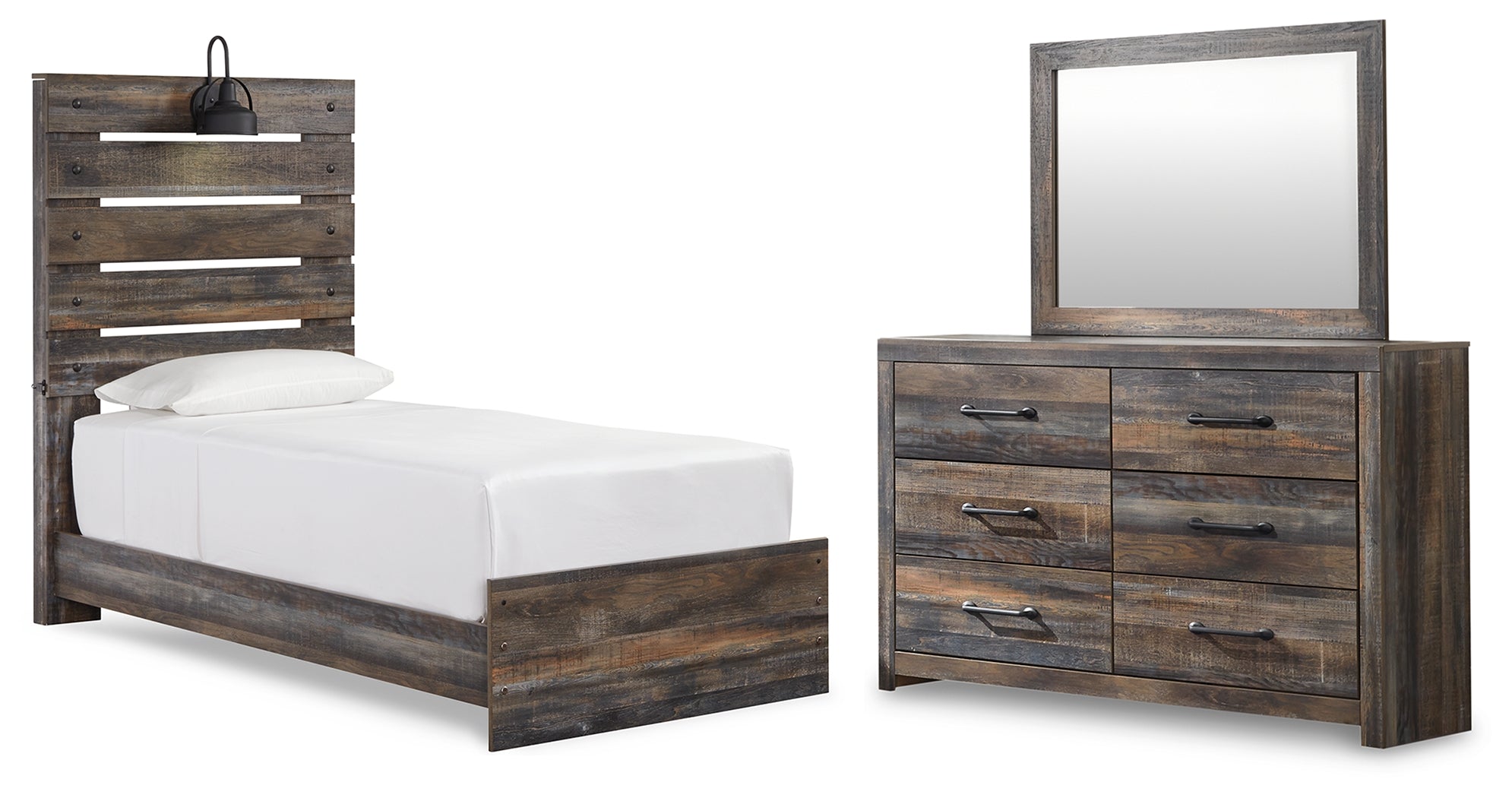 Best Deals Furniture - Ashley Furniture - Drystan Twin Panel Bed, Dresser and Mirror - Twin Panel Bed, Dresser and Mirror - B211B5