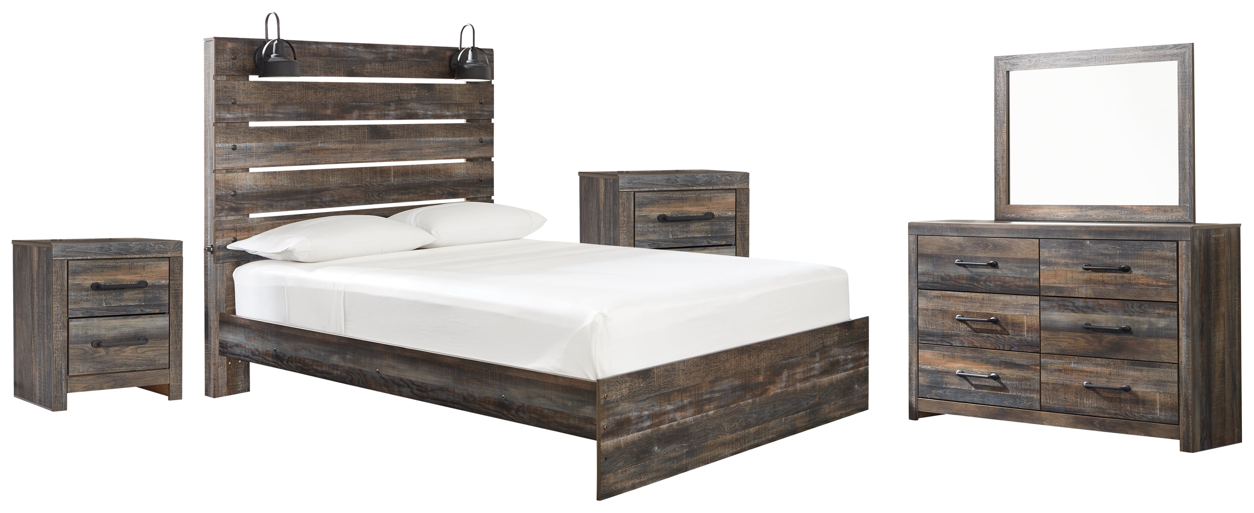 Best Deals Furniture - Ashley Furniture - Drystan Queen Panel Bed, Dresser, Mirror and 2 Nightstands - Queen Panel Bed, Dresser, Mirror and 2 Nightstands - B211B31