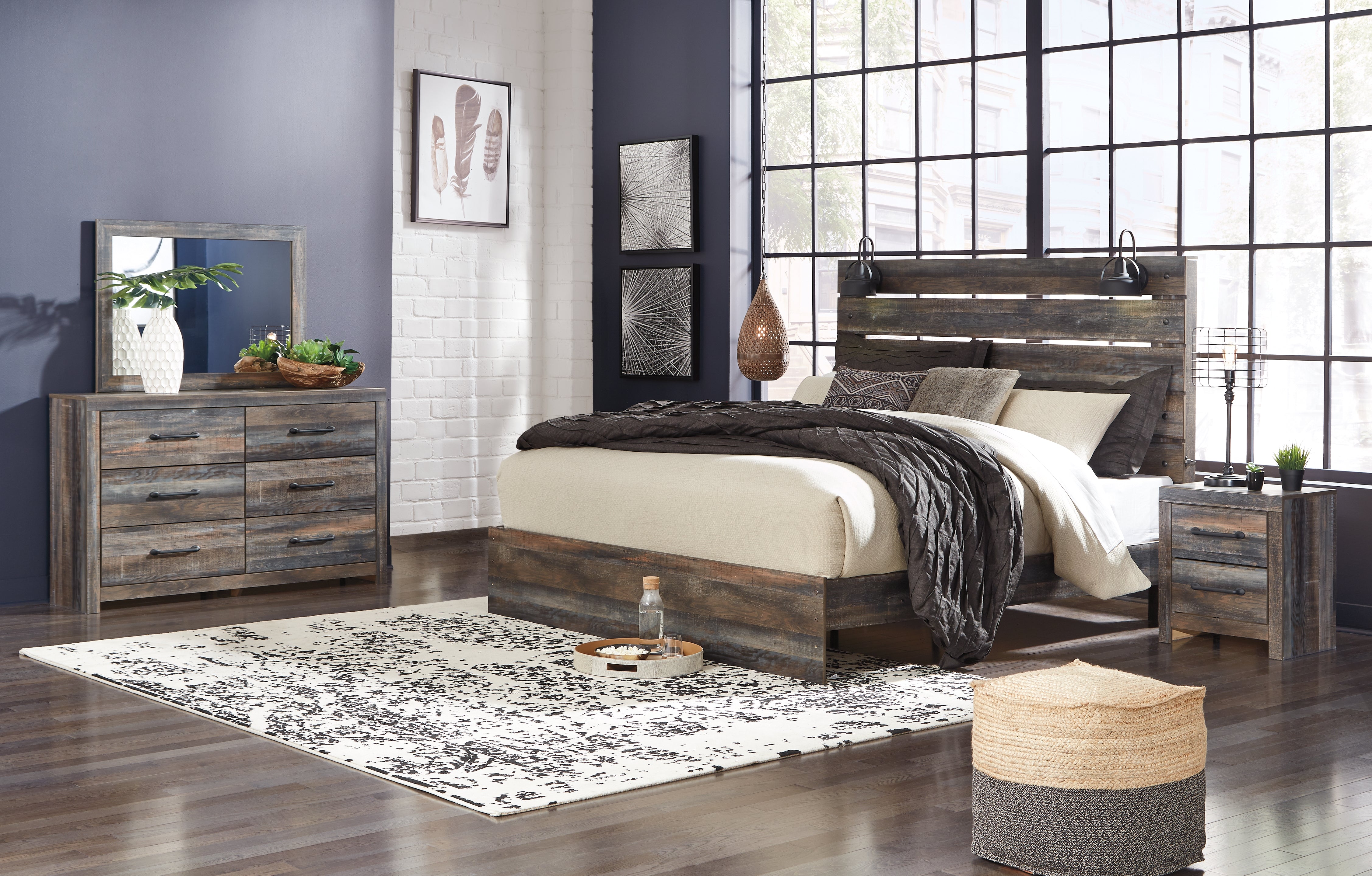 Best Deals Furniture - Ashley Furniture - Drystan King Panel Bed, Dresser, Mirror, and Nightstand - King Panel Bed, Dresser, Mirror, and Nightstand / Multi - B211B59