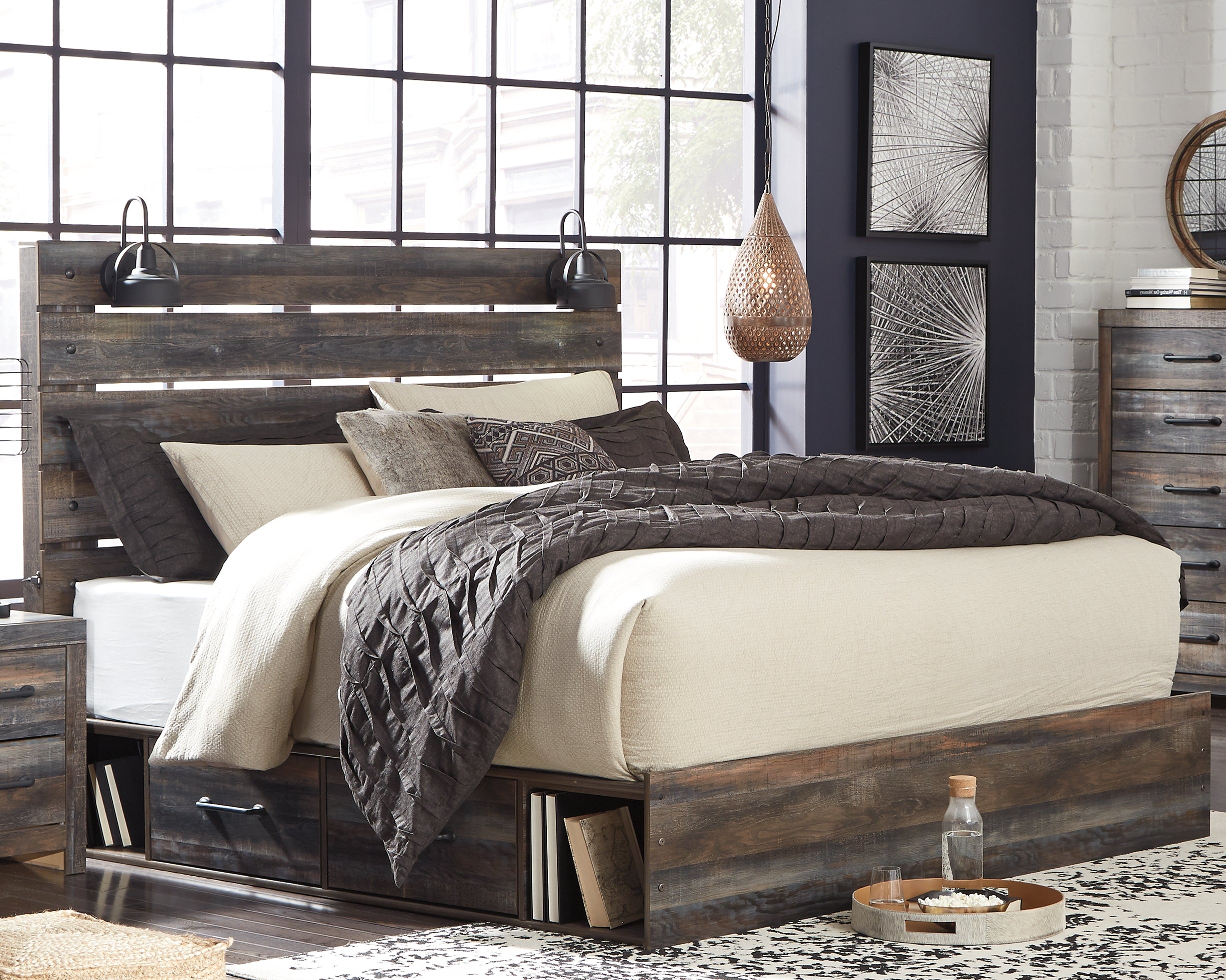 Best Deals Furniture - Ashley Furniture - Drystan King Panel Bed with 4 Storage Drawers - King Panel Bed with 4 Storage Drawers - B211B54
