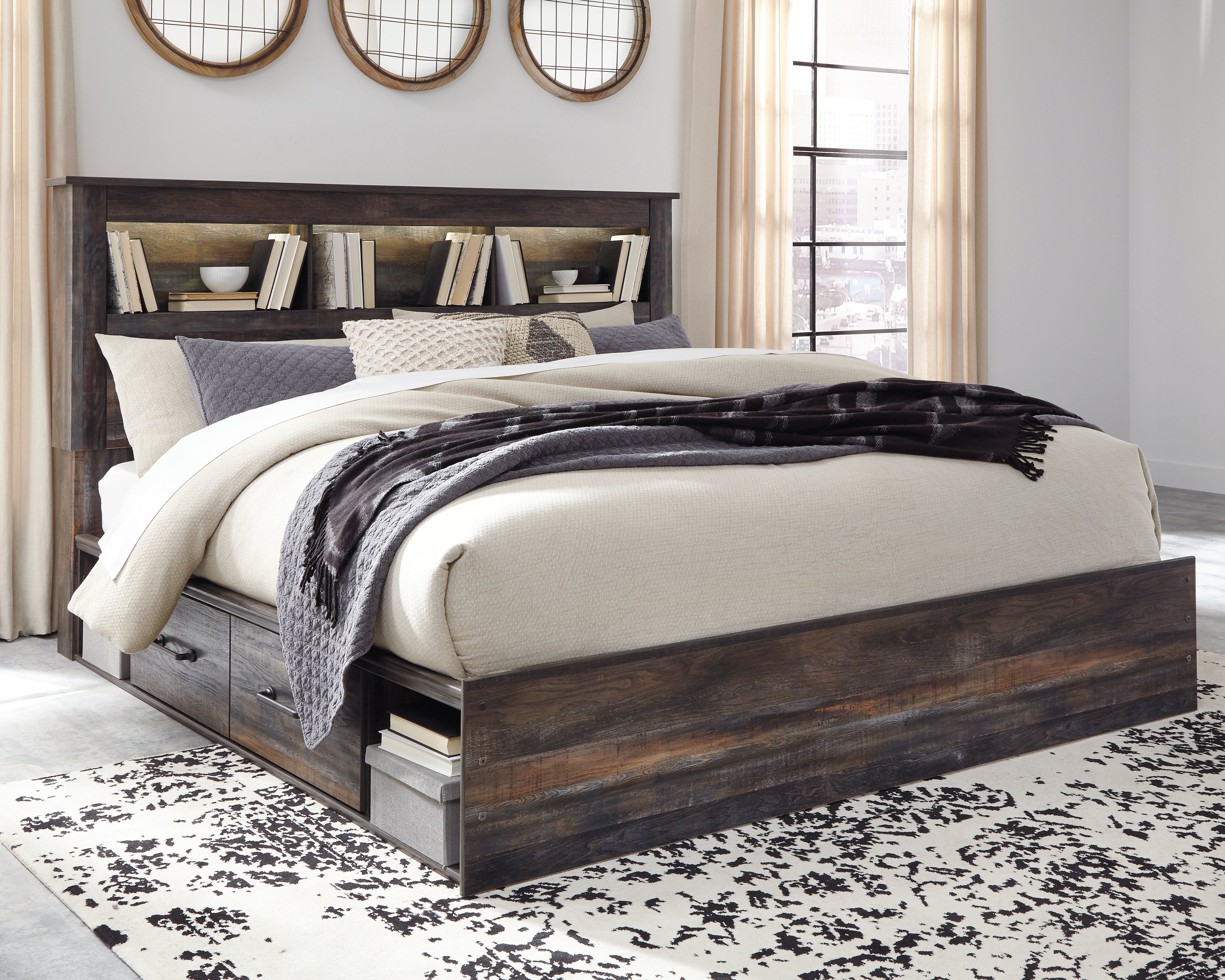 Best Deals Furniture - Ashley Furniture - Drystan King Bookcase Bed with 4 Storage Drawers - King Bookcase Bed with 4 Storage Drawers - B211B52