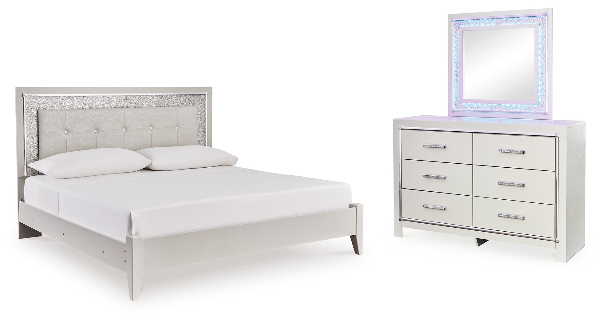 Best Deals Furniture - Ashley Furniture - Zyniden King Upholstered Panel Bed, Dresser and Mirror - King Upholstered Panel Bed, Dresser and Mirror - B2114B12