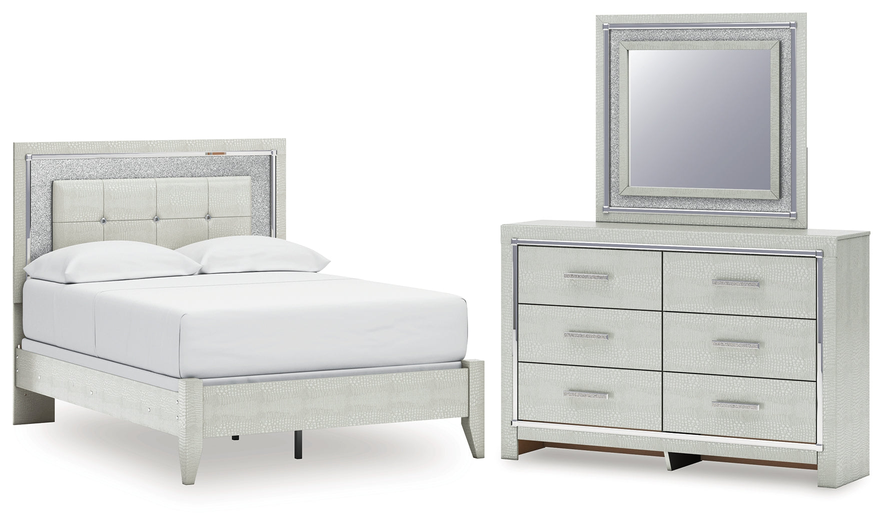 Best Deals Furniture - Ashley Furniture - Zyniden Full Upholstered Panel Bed, Dresser and Mirror - Full Upholstered Panel Bed, Dresser and Mirror - B2114B6
