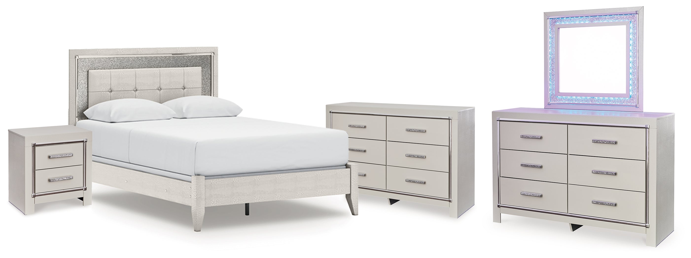 Best Deals Furniture - Ashley Furniture - Zyniden Queen Upholstered Panel Bed, 2 Dressers, Mirror and Nightstand - Queen Upholstered Panel Bed, 2 Dressers, Mirror and Nightstand - B2114B20