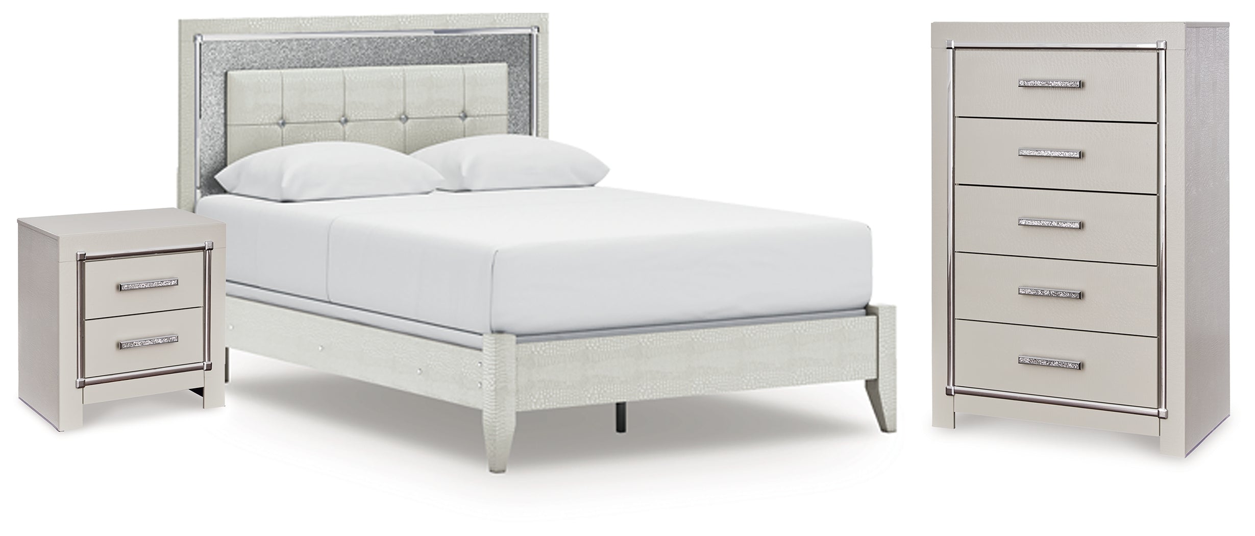 Best Deals Furniture - Ashley Furniture - Zyniden Queen Upholstered Panel Bed, Chest and Nightstand - Queen Upholstered Panel Bed, Chest and Nightstand - B2114B19