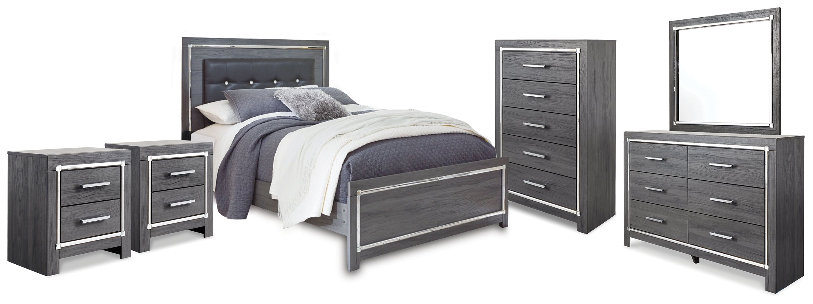 Best Deals Furniture - Ashley Furniture - Lodanna Queen Panel Bed, Dresser, Mirror, Chest and 2 Nightstands - Queen Panel Bed, Dresser, Mirror, Chest and 2 Nightstands - B214B49