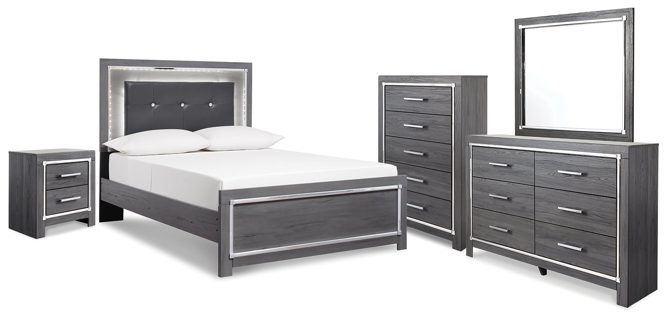 Best Deals Furniture - Ashley Furniture - Lodanna Full Panel Bed, Dresser, Mirror, Chest and Nightstand - Full Panel Bed, Dresser, Mirror, Chest and Nightstand - B214B51