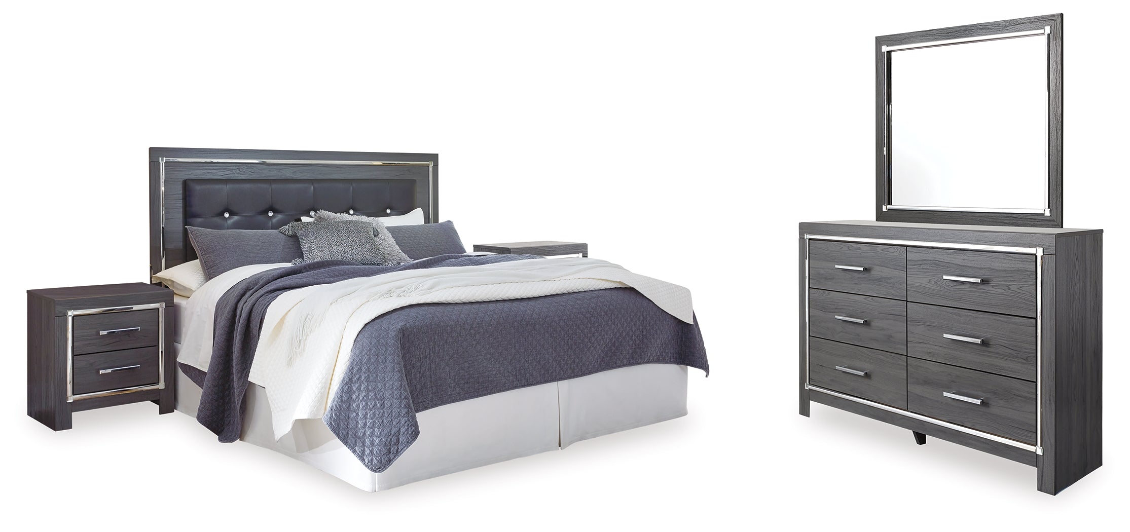 Best Deals Furniture - Ashley Furniture - Lodanna King/Cal King Panel Headboard, Dresser, Mirror and 2 Nightstands - King/Cal King Panel Headboard, Dresser, Mirror and 2 Nightstands / Gray - B214B33
