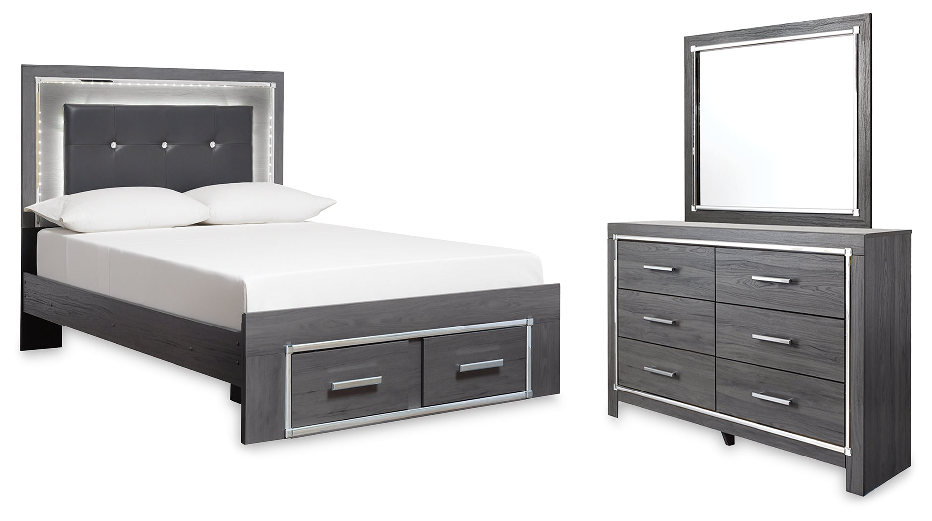 Best Deals Furniture - Ashley Furniture - Lodanna Full Storage Bed, Dresser and Mirror - Full Storage Bed, Dresser and Mirror - B214B9