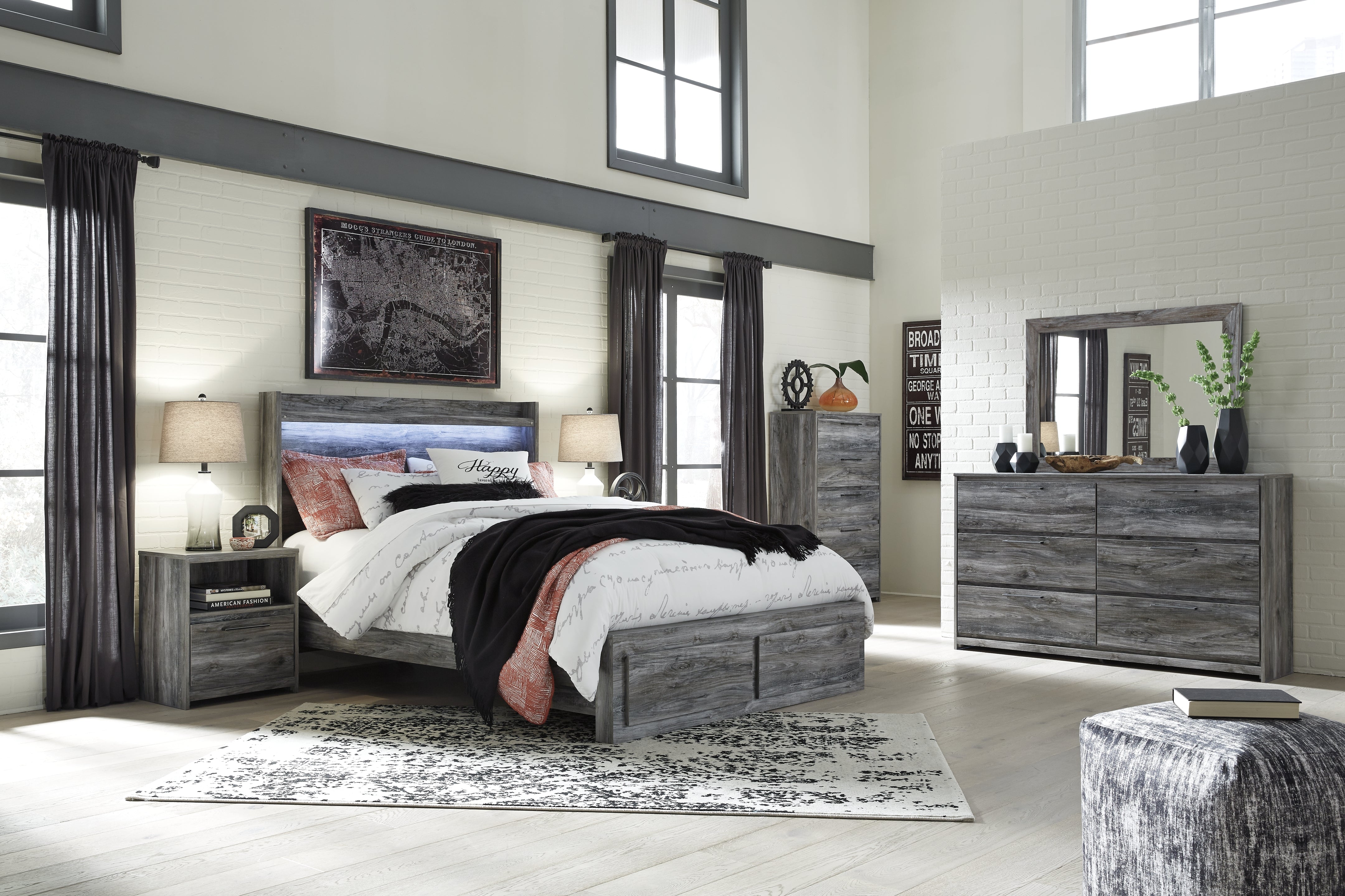 Best Deals Furniture - Ashley Furniture - Baystorm Queen Panel Storage Bed, Dresser, Mirror, Chest and 2 Nightstands - Queen Panel Storage Bed, Dresser, Mirror, Chest and 2 Nightstands - B221B57
