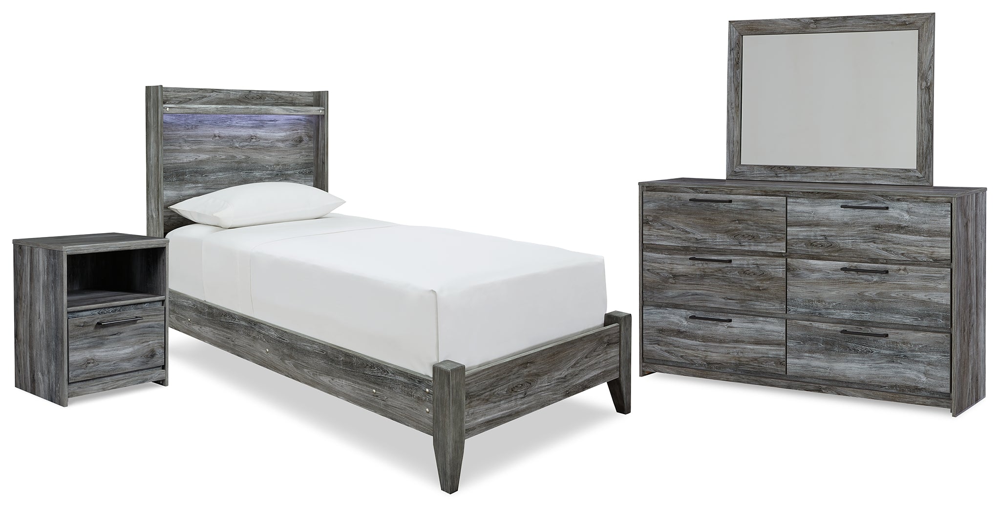Best Deals Furniture - Ashley Furniture - Baystorm Twin Panel Bed, Dresser, Mirror and Nightstand - Twin Panel Bed, Dresser, Mirror and Nightstand - B221B61