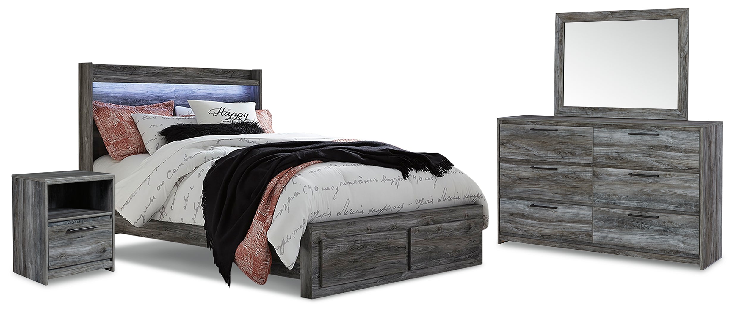 Best Deals Furniture - Ashley Furniture - Baystorm Queen Panel Storage Bed with Mirrored Dresser and Nightstand - Queen Panel Storage Bed with Mirrored Dresser and Nightstand - B221B35