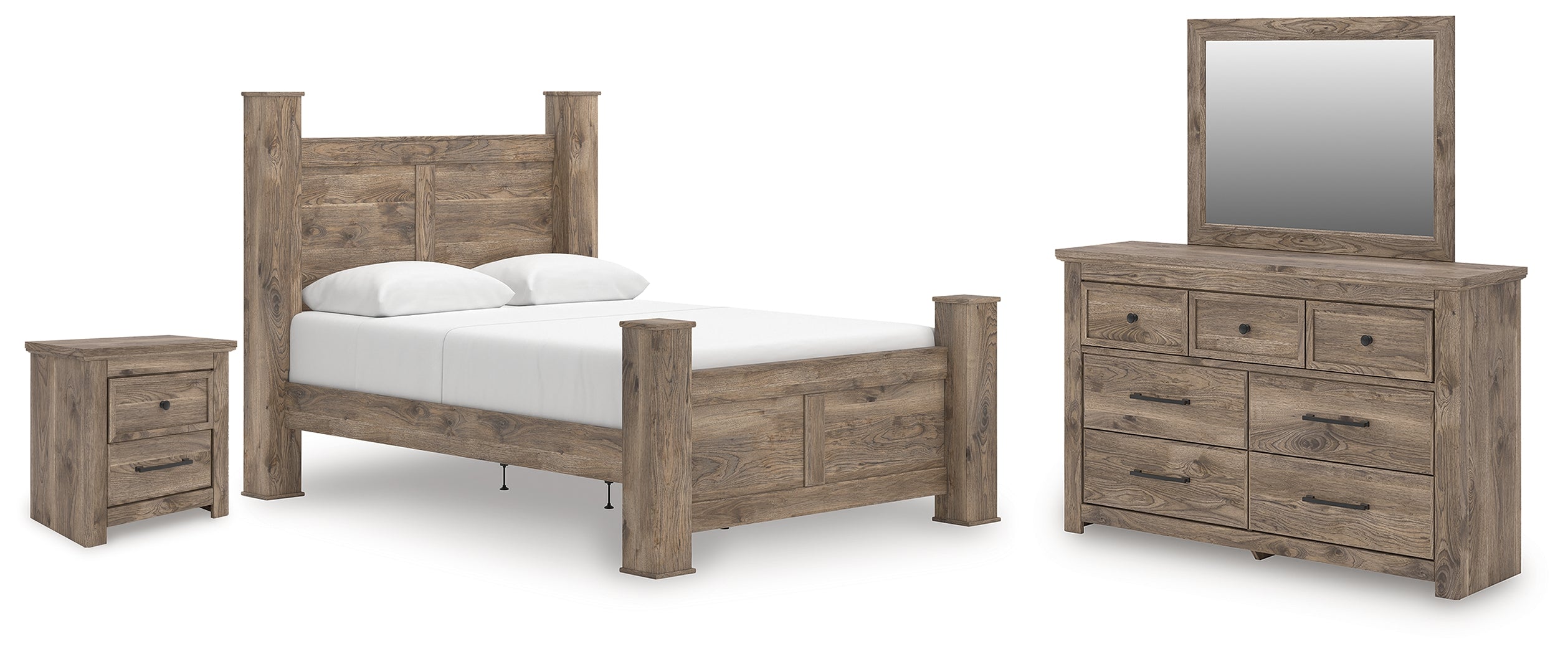 Best Deals Furniture - Ashley Furniture - Rusticott Queen Poster Bed, Dresser, Mirror and Nightstand - Queen Poster Bed, Dresser, Mirror and Nightstand - PCB2260B13