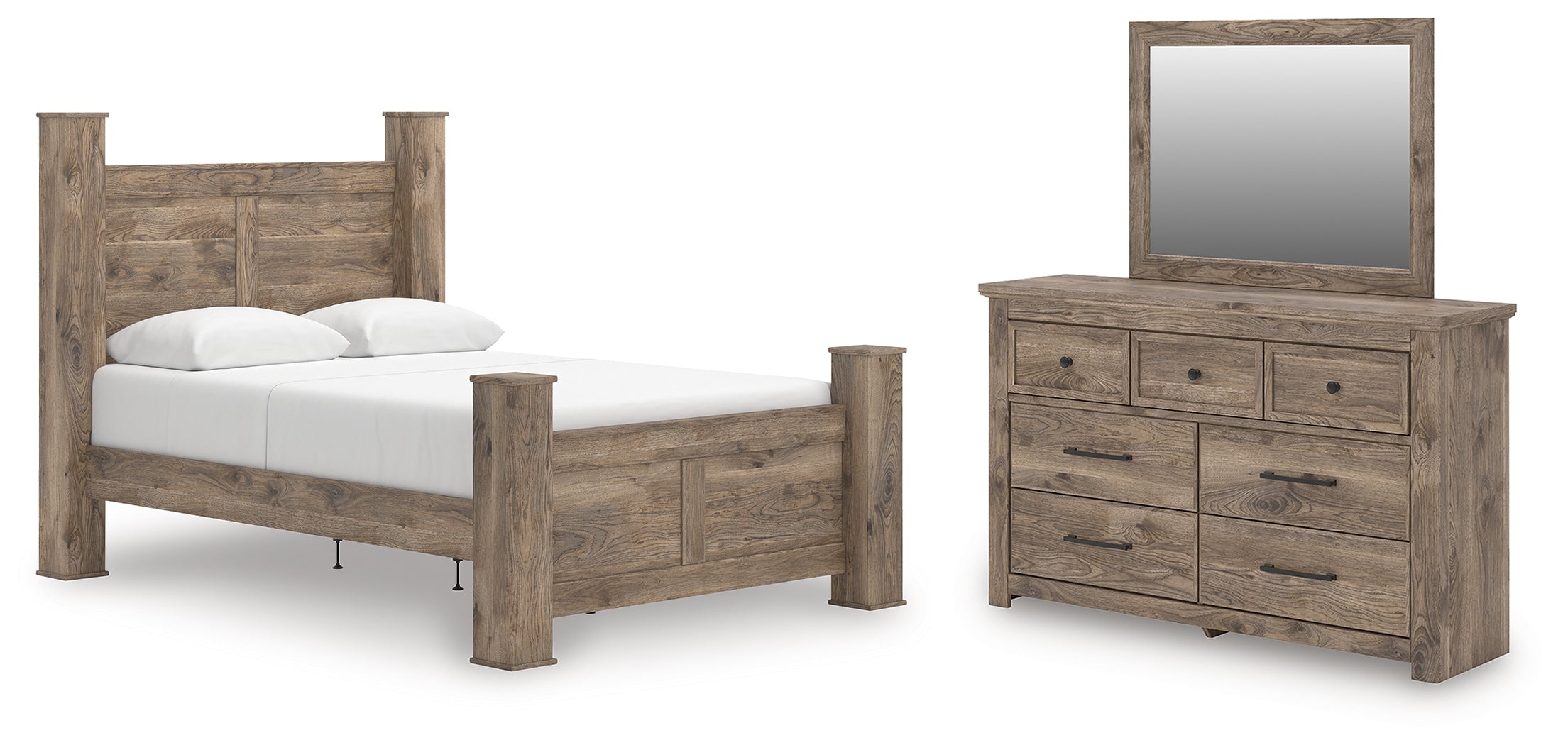 Best Deals Furniture - Ashley Furniture - Rusticott Queen Poster Bed, Dresser and Mirror - Queen Poster Bed, Dresser and Mirror - PCB2260B5