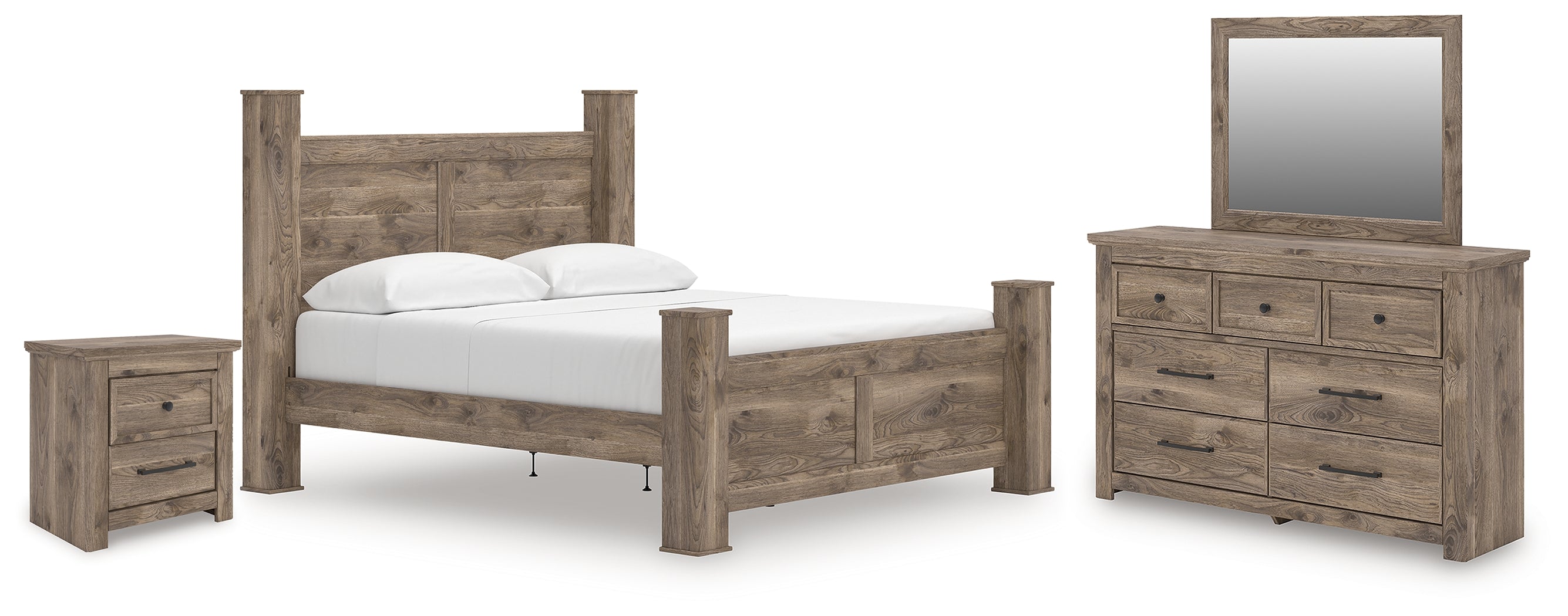 Best Deals Furniture - Ashley Furniture - Rusticott King Poster Bed, Dresser, Mirror and Nightstand - King Poster Bed, Dresser, Mirror and Nightstand - PCB2260B12