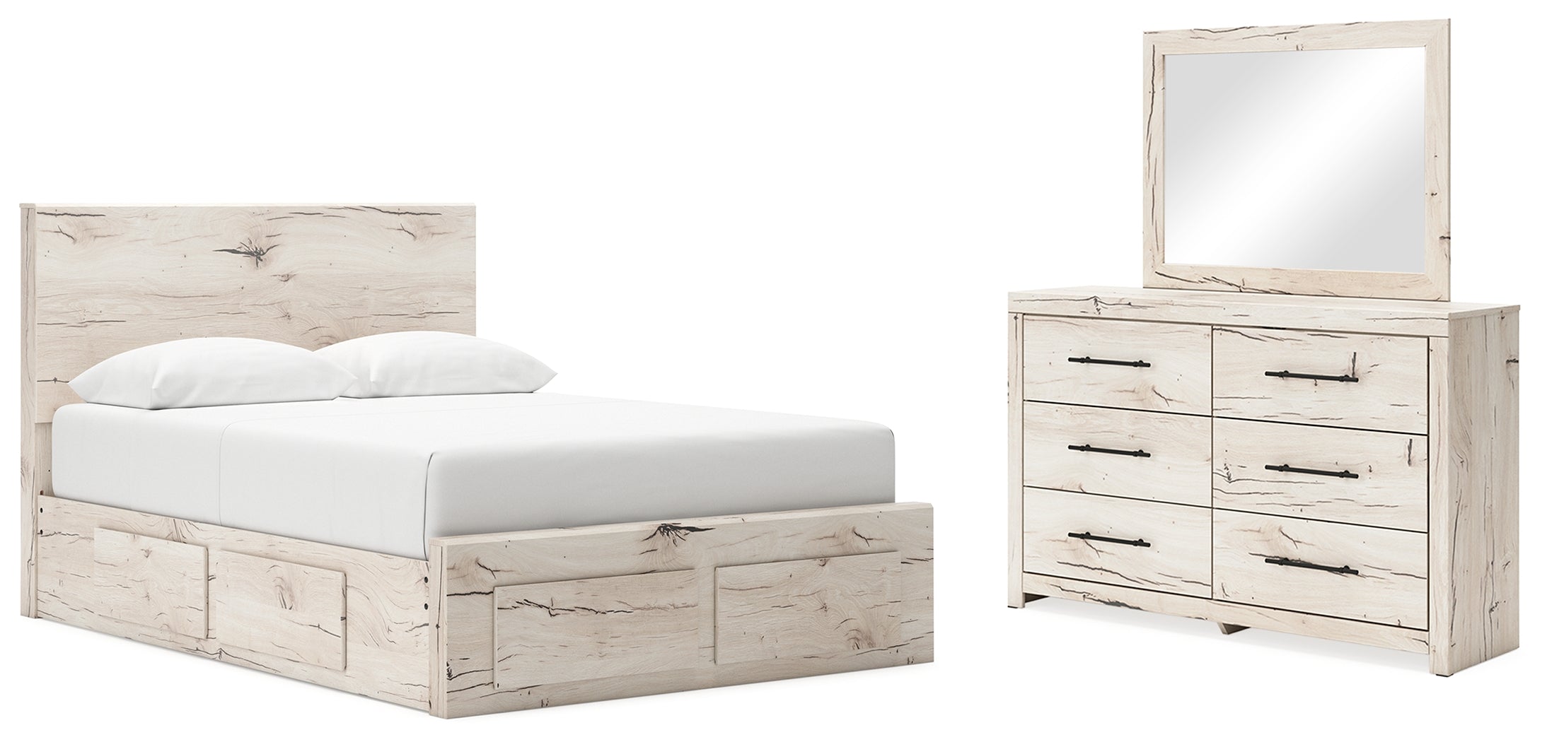 Best Deals Furniture - Ashley Furniture - Lawroy Queen Panel Storage Bed, Dresser and Mirror - Queen Panel Storage Bed, Dresser and Mirror - B2310B30