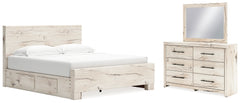 Best Deals Furniture - Ashley Furniture - Lawroy King Panel Bed with Storage, Dresser and Mirror - King Panel Bed with Storage, Dresser and Mirror - B2310B34