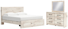 Best Deals Furniture - Ashley Furniture - Lawroy King Panel Storage Bed, Dresser and Mirror - King Panel Storage Bed, Dresser and Mirror - B2310B35