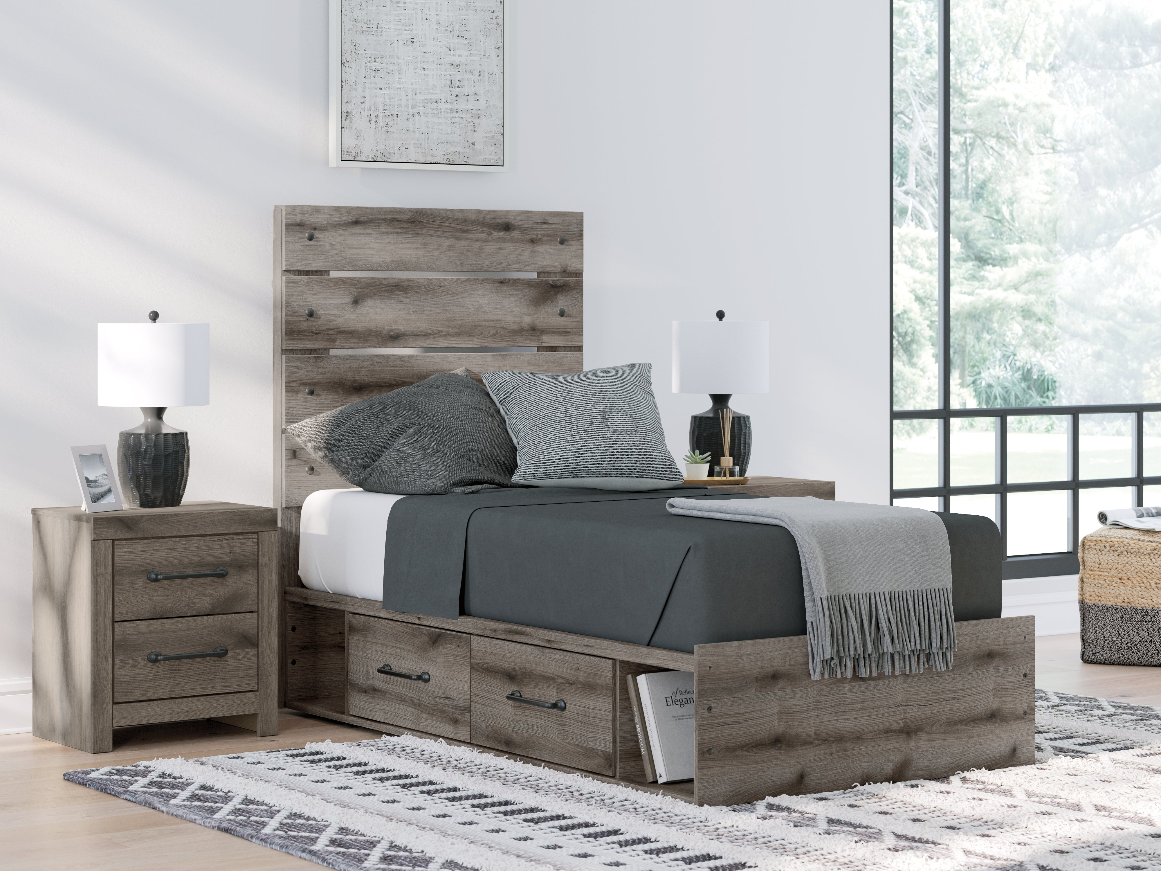 Best Deals Furniture - Ashley Furniture - Graystorm Twin Panel Bed with Storage - Twin Panel Bed with Storage - PCB2405B19