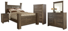 Best Deals Furniture - Ashley Furniture - Juararo Queen Poster Bed, Dresser, Mirror, Chest and Nightstand - Queen Poster Bed, Dresser, Mirror, Chest and Nightstand - B251B42