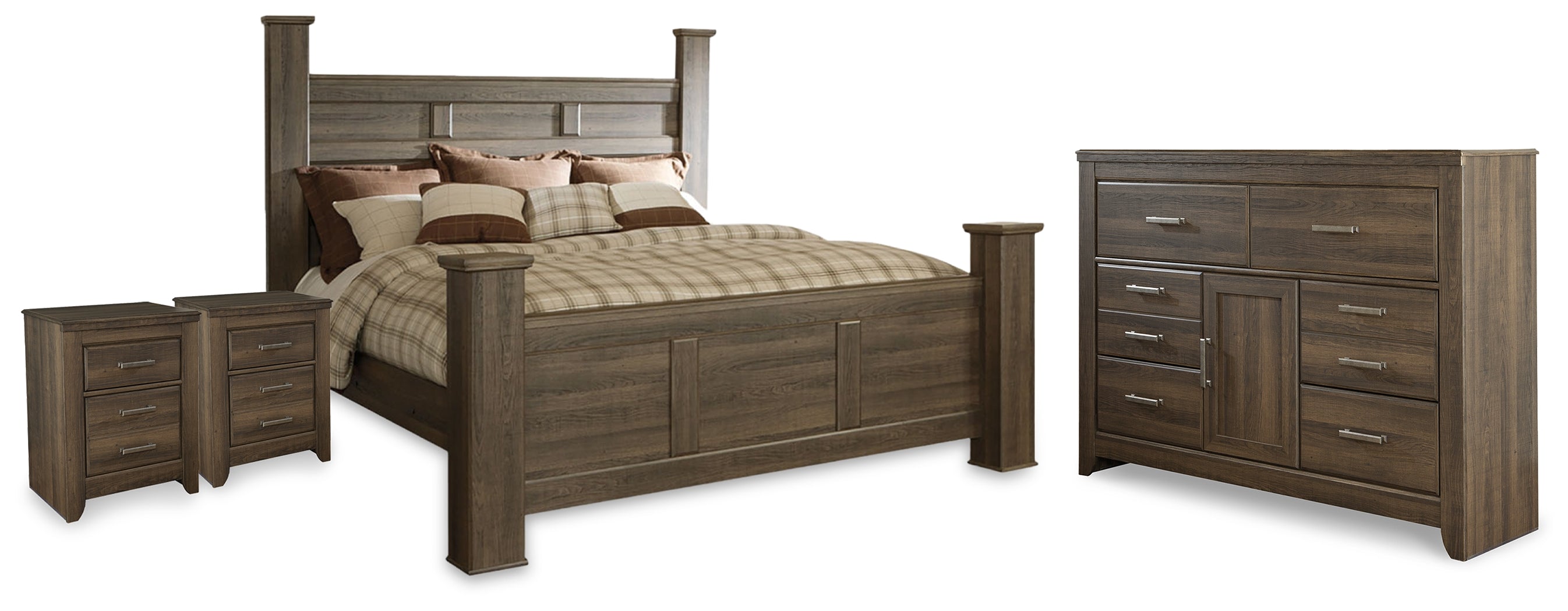 Best Deals Furniture - Ashley Furniture - Juararo California King Poster Bed, Dresser and 2 Nightstands - California King Poster Bed, Dresser and 2 Nightstands - B251B47