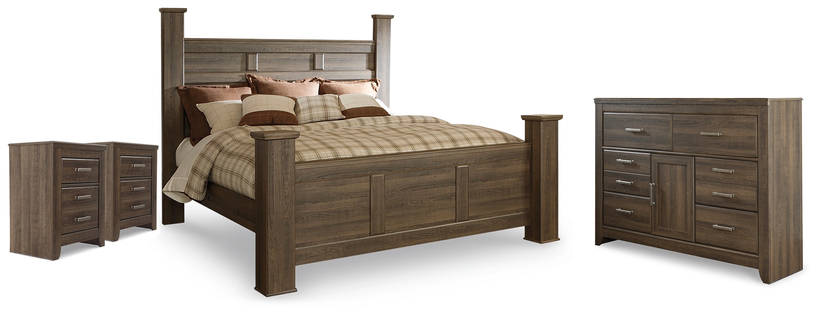 Best Deals Furniture - Ashley Furniture - Juararo King Poster Bed, Dresser and 2 Nightstands - King Poster Bed, Dresser and 2 Nightstands - B251B51